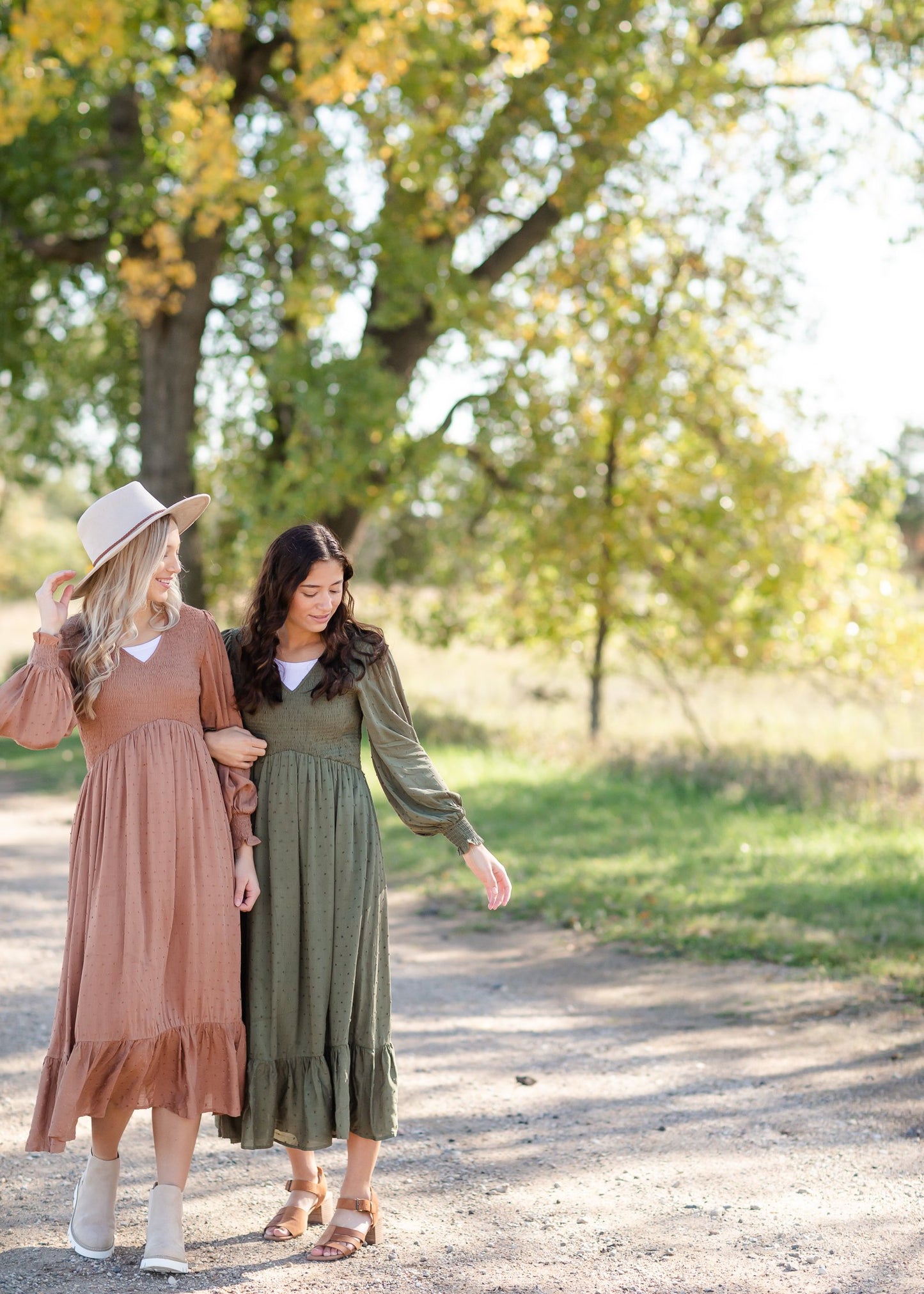 Flowing Smocked Swiss Dot Long Sleeve Midi Dress Dresses Tea N Rose