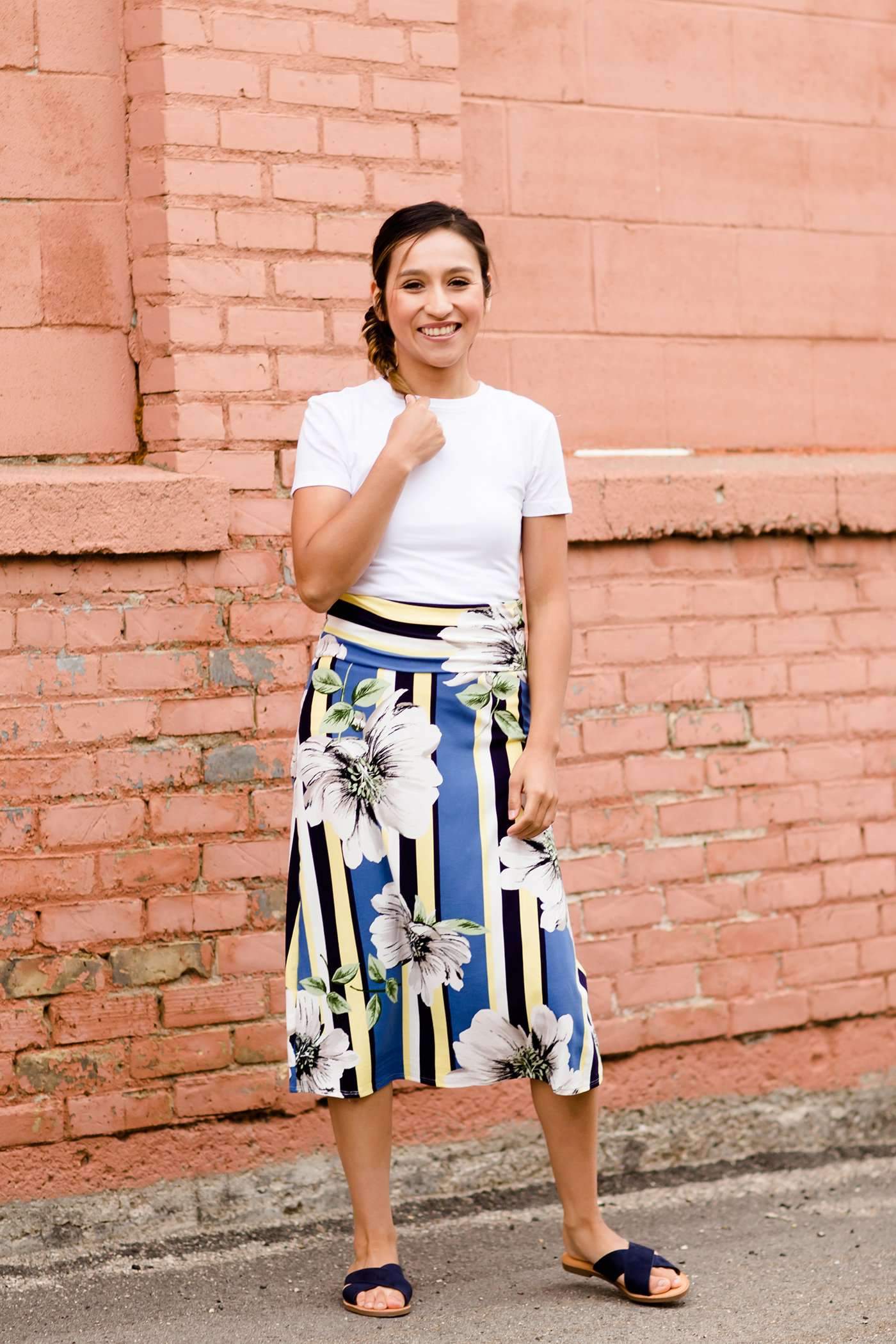 Gardenia Stripe Midi Skirt - FINAL SALE Skirts Denim / XS
