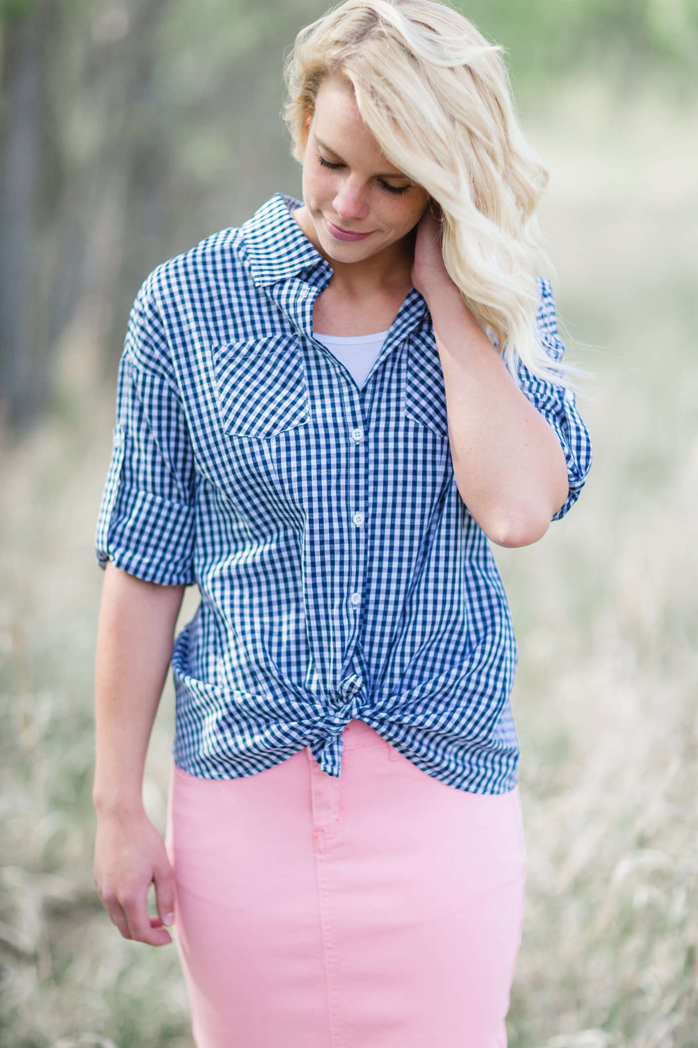 Gingham Surplice Back Top - FINAL SALE Tops