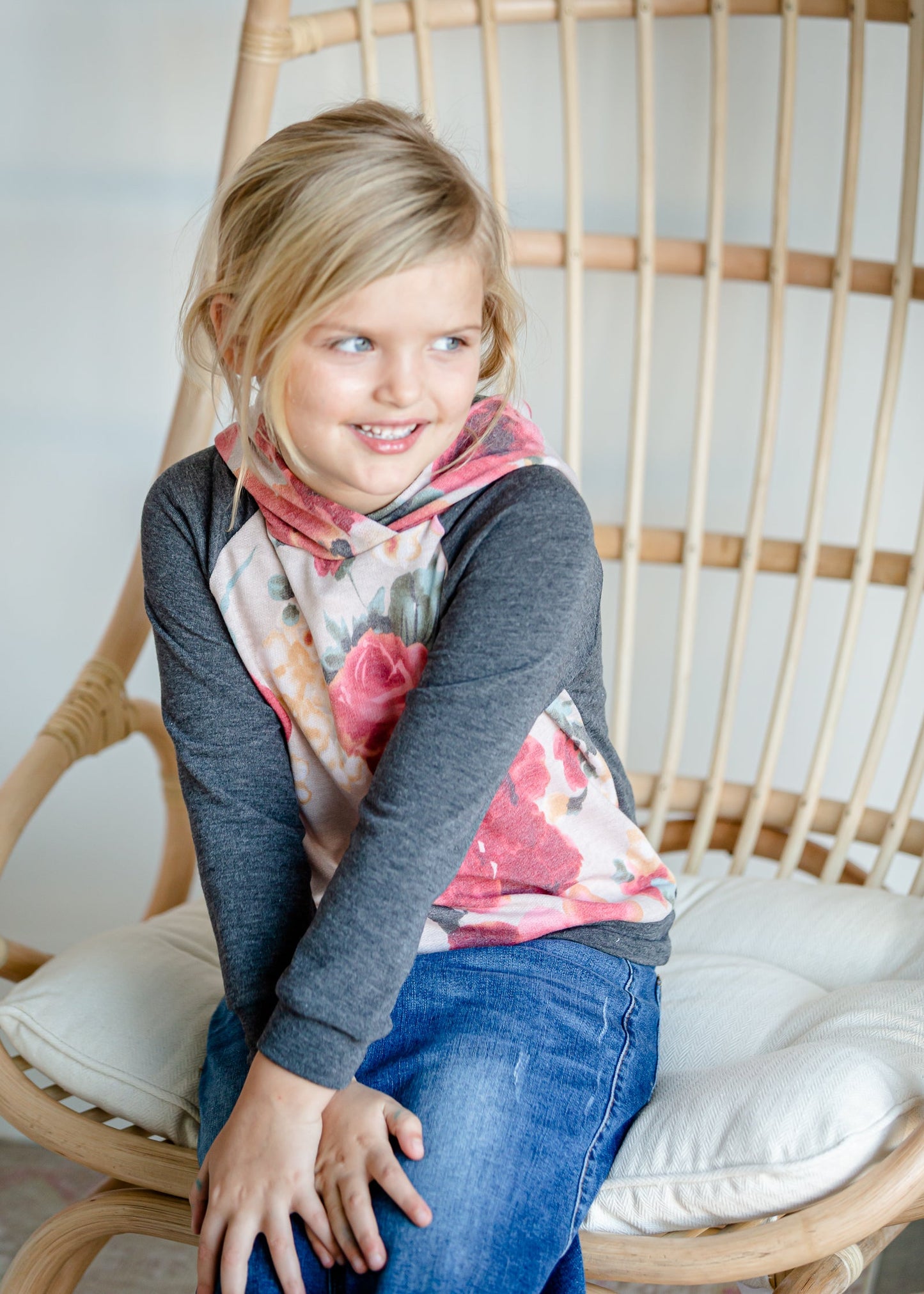 Girl's Charcoal Color Block Sweatshirt - FINAL SALE Tops