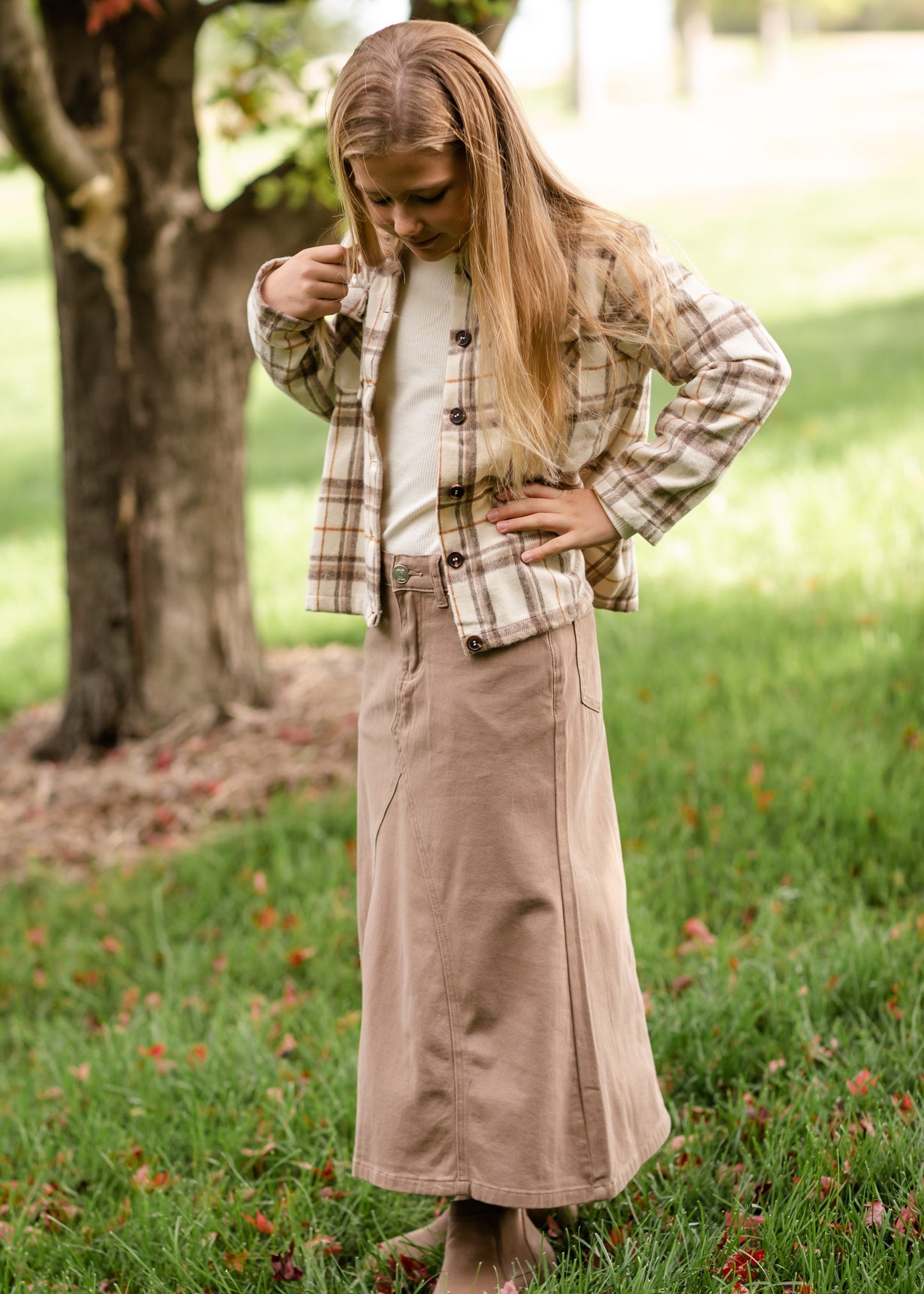 Girls Brushed Plaid Wide Sleeve Patch Pocket Shacket Girls Hayden Los Angeles