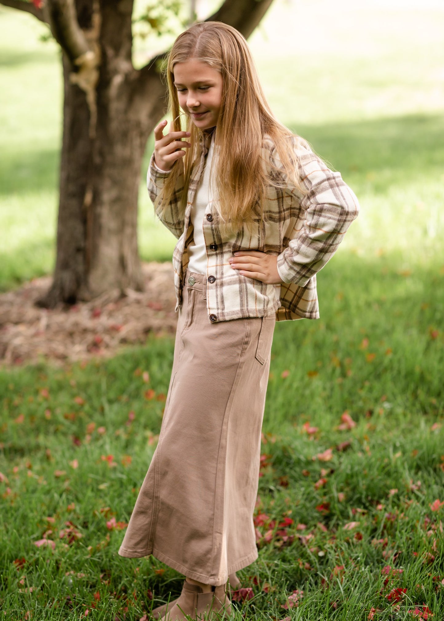Girls Brushed Plaid Wide Sleeve Patch Pocket Shacket Girls Hayden Los Angeles