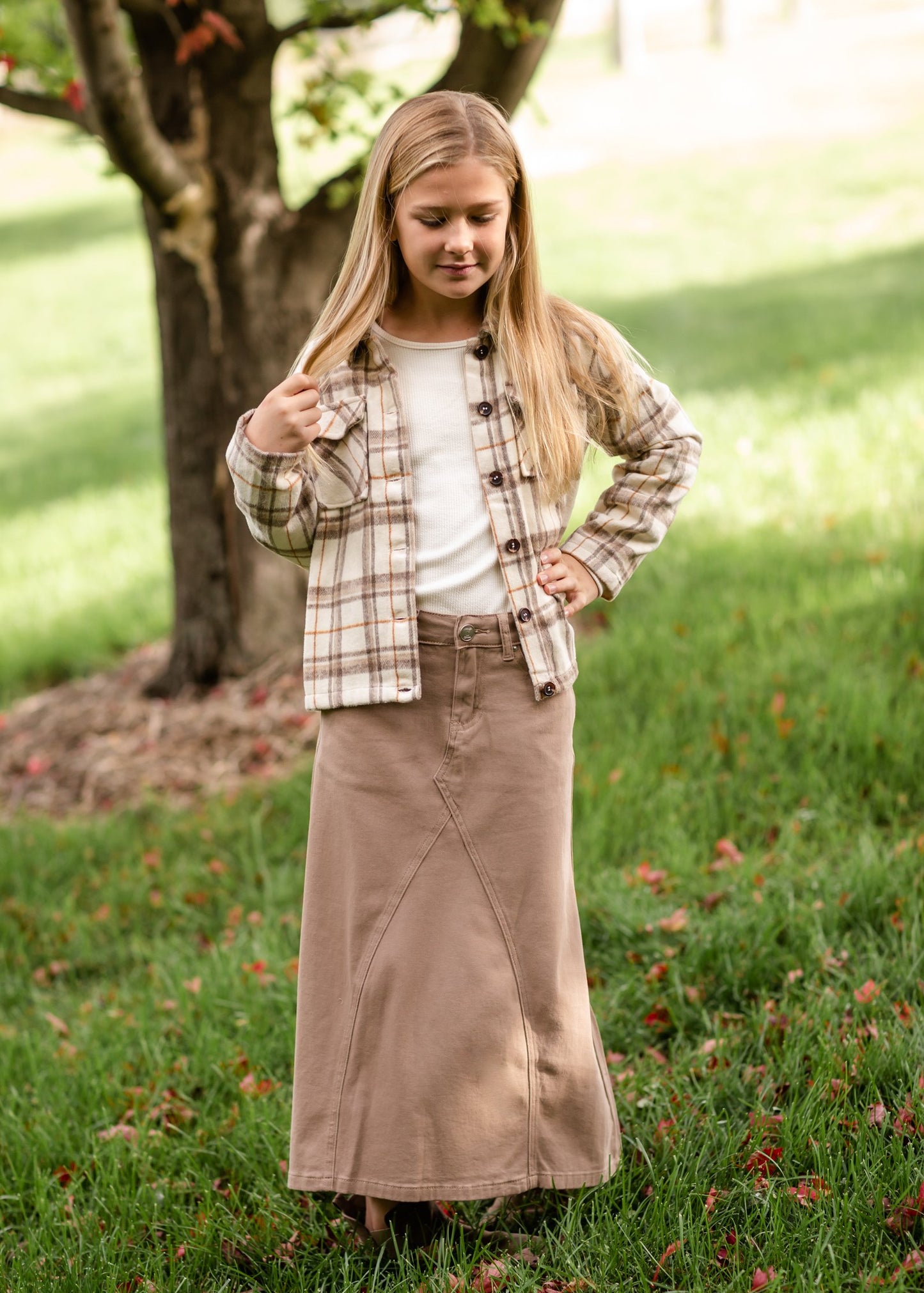 Girls Brushed Plaid Wide Sleeve Patch Pocket Shacket Girls Hayden Los Angeles
