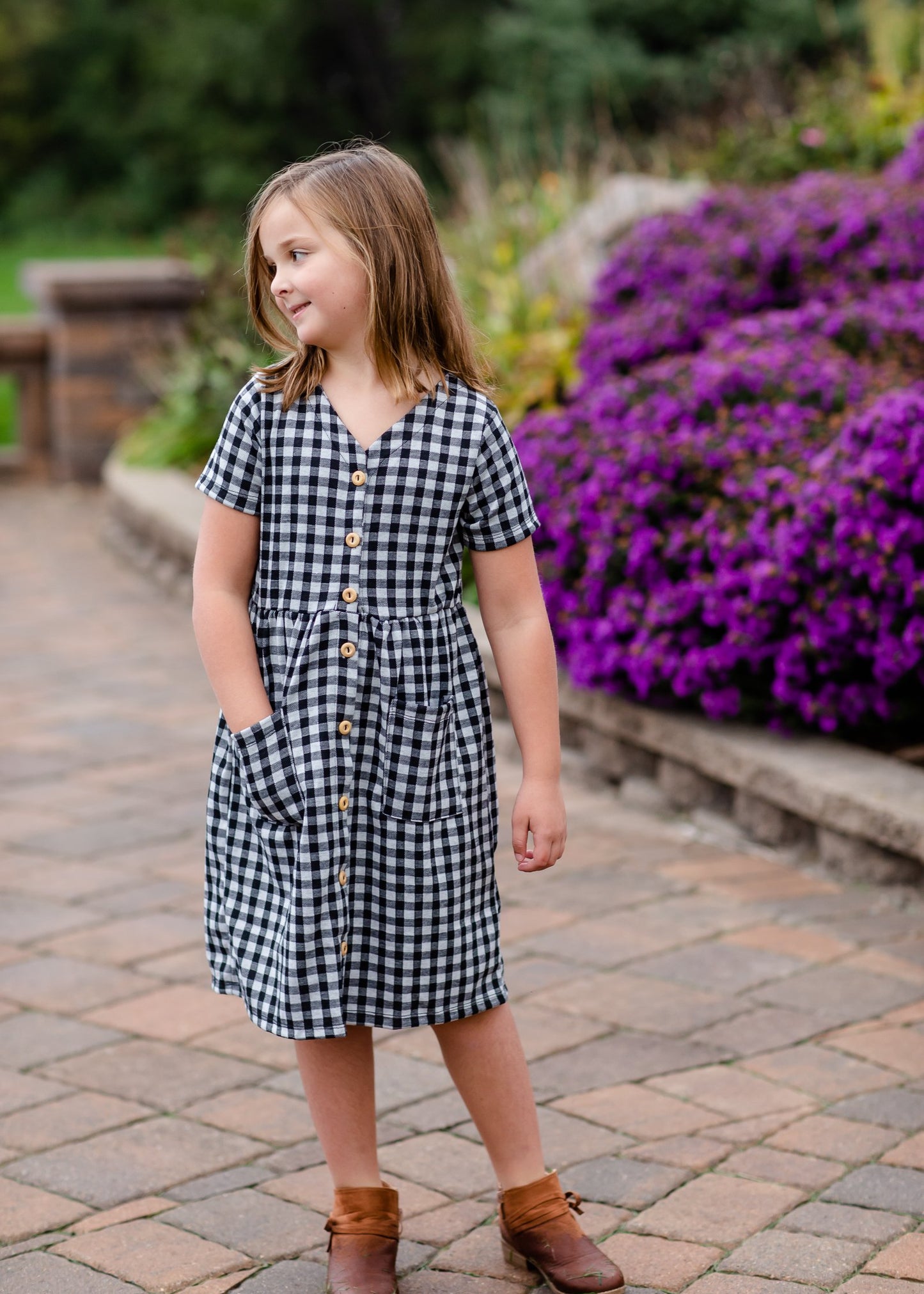 Girls Button Front Gingham Midi Dress Girls Woodmouse & Thistle