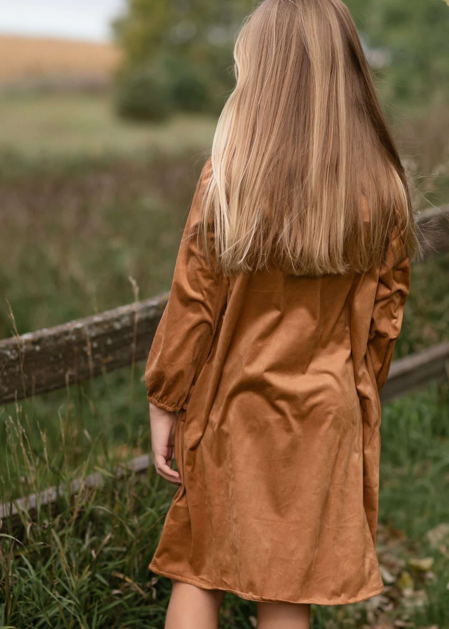 Girls Camel Gathered Puff Shoulder Suede Midi Dress Girls Hayden Los Angeles
