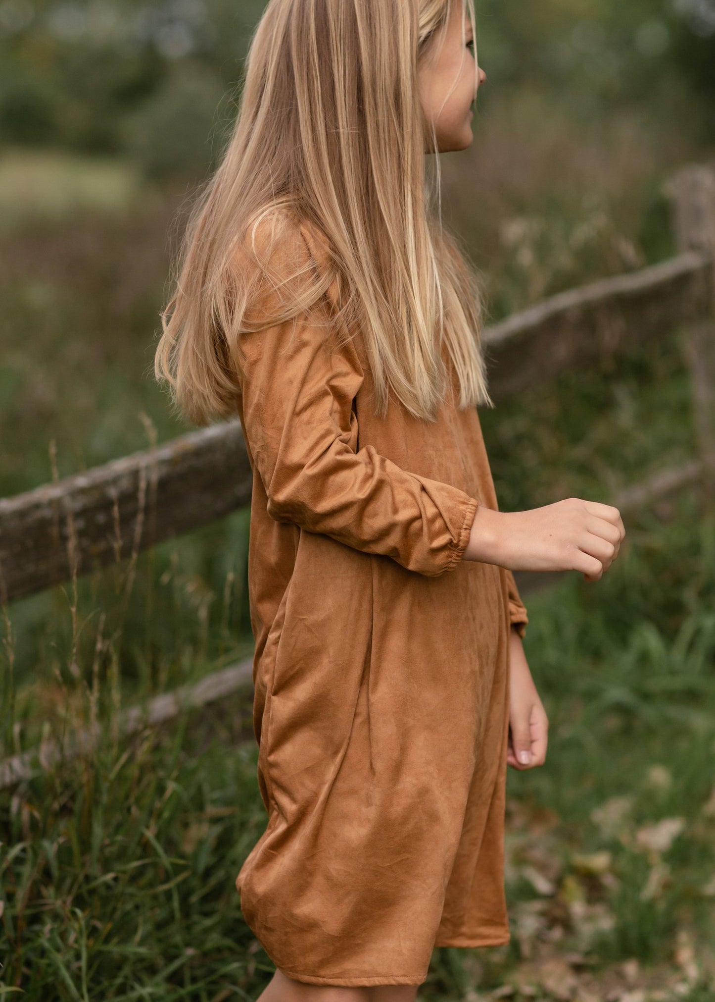 Girls Camel Gathered Puff Shoulder Suede Midi Dress Girls Hayden Los Angeles