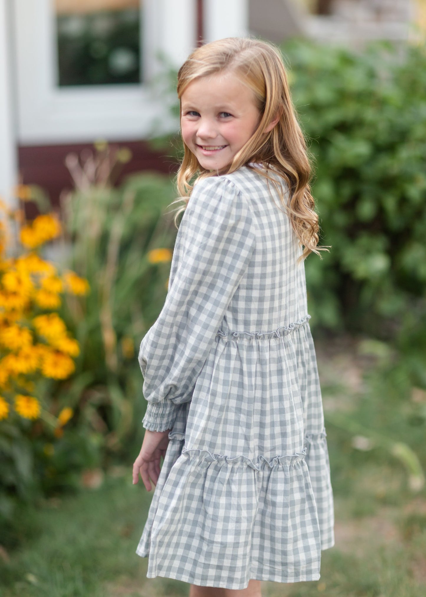 Girls Gray Tiered Plaid Print Midi Dress Dresses Hayden