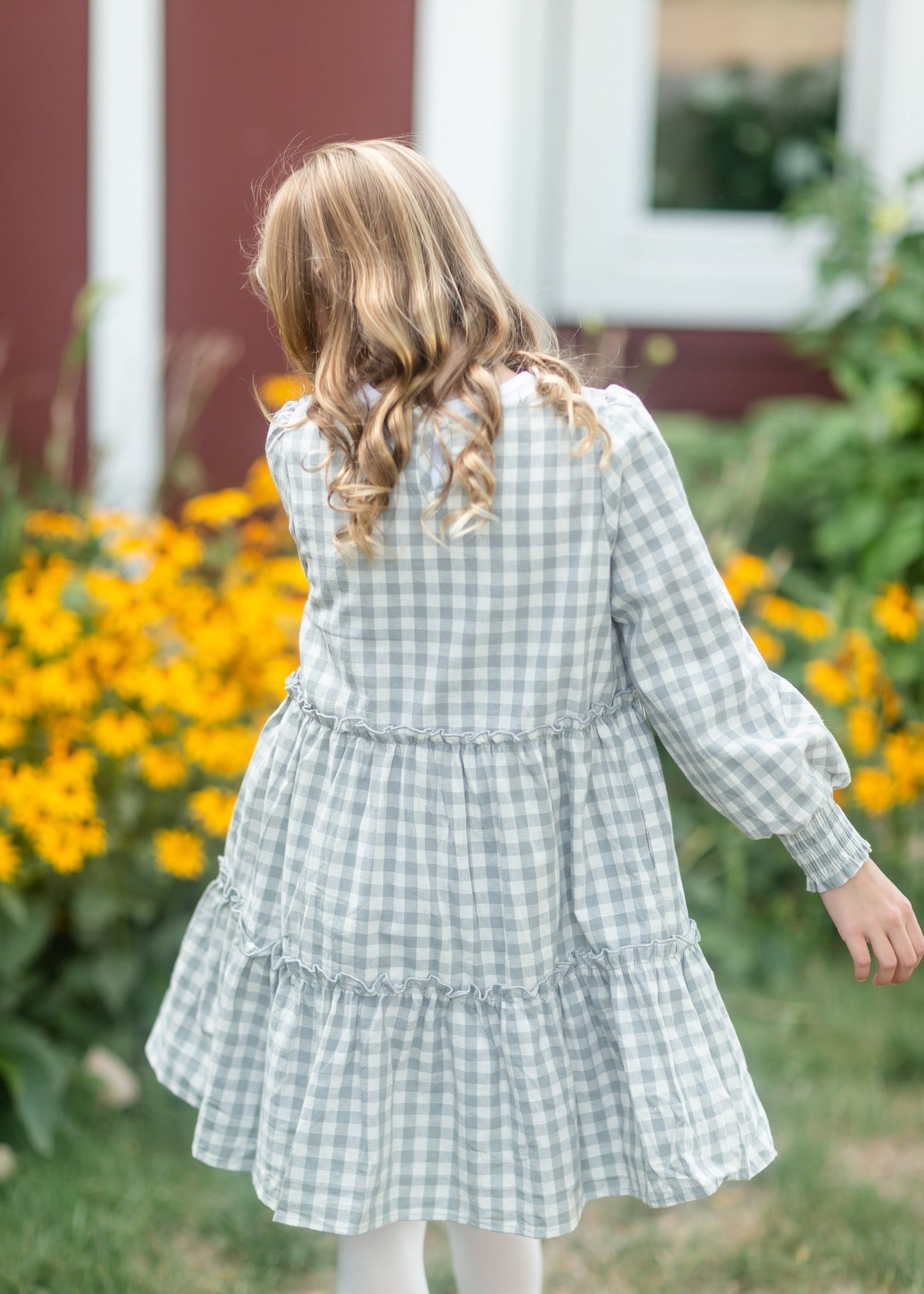 Girls Gray Tiered Plaid Print Midi Dress Dresses Hayden