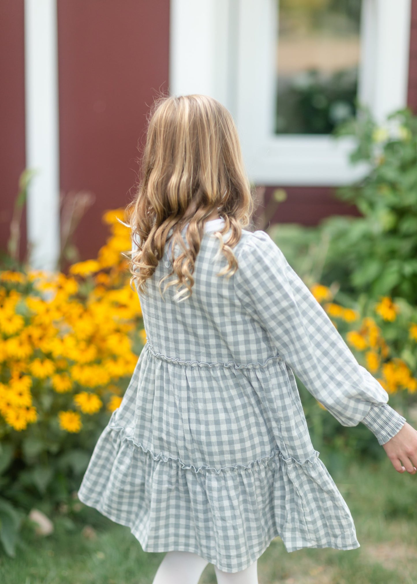Girls Gray Tiered Plaid Print Midi Dress Dresses Hayden