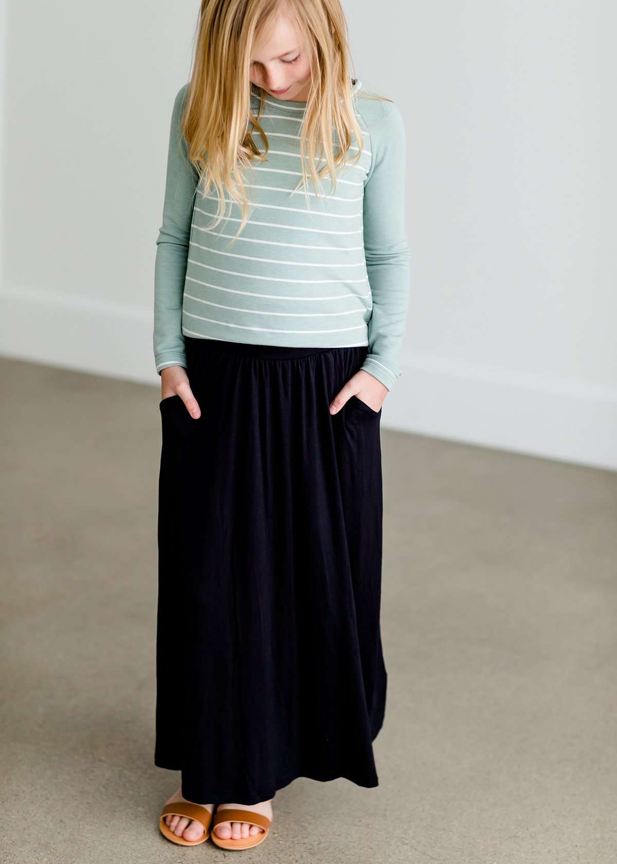 Mint baseball striped top that is also mommy and me style
