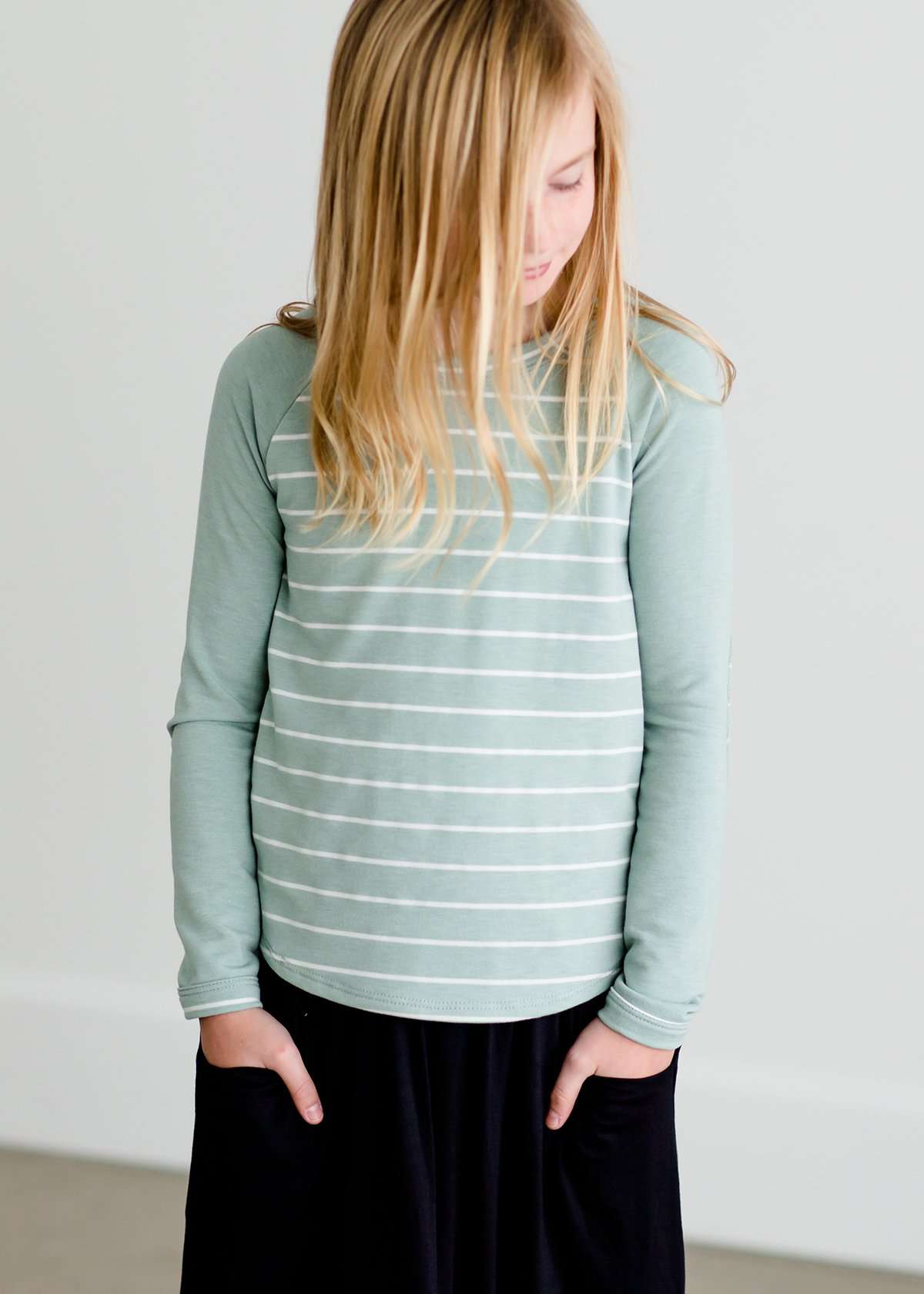 Mint baseball striped top that is also mommy and me style