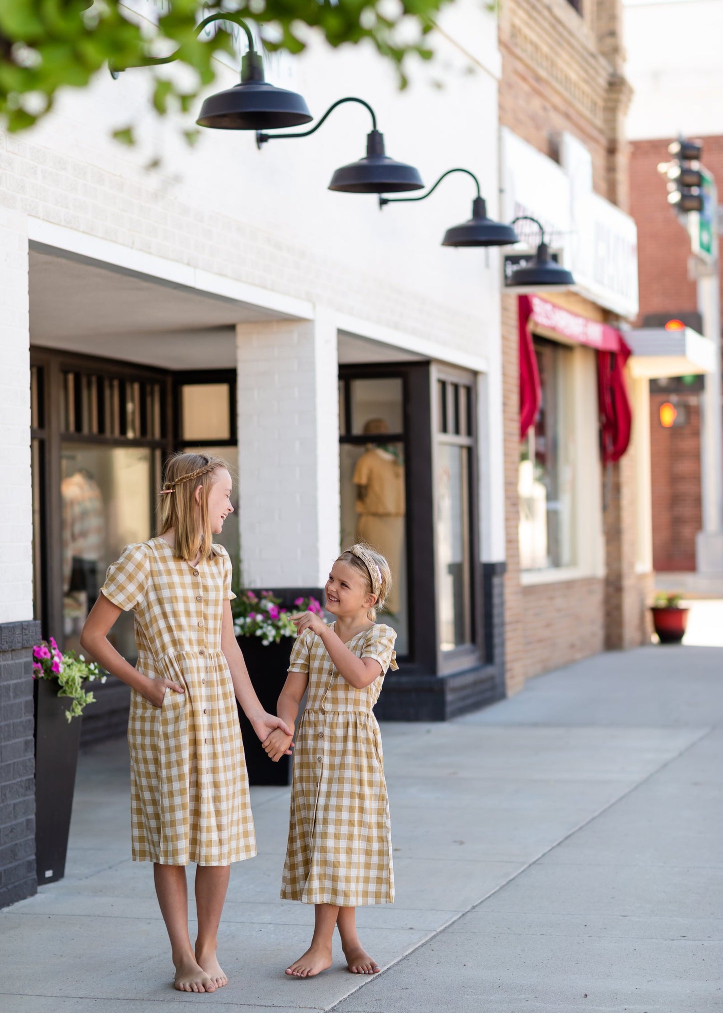 Girls Mustard Checkered Midi Dress Dresses