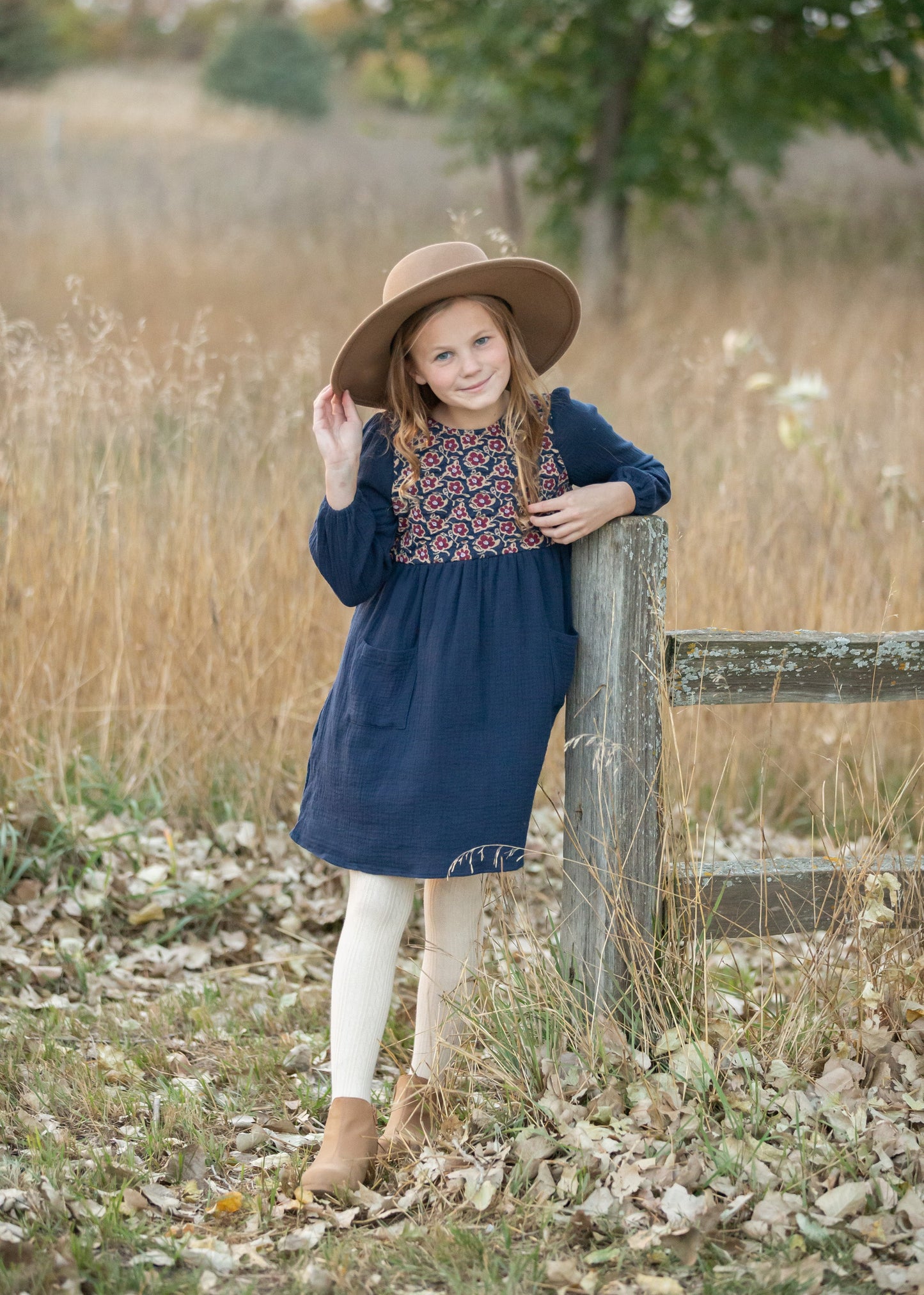 Girls Navy Embroidered Top Flower Dress Girls