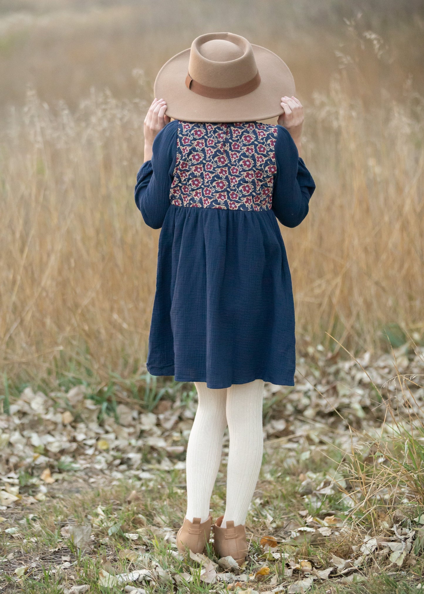 Girls Navy Embroidered Top Flower Dress Girls