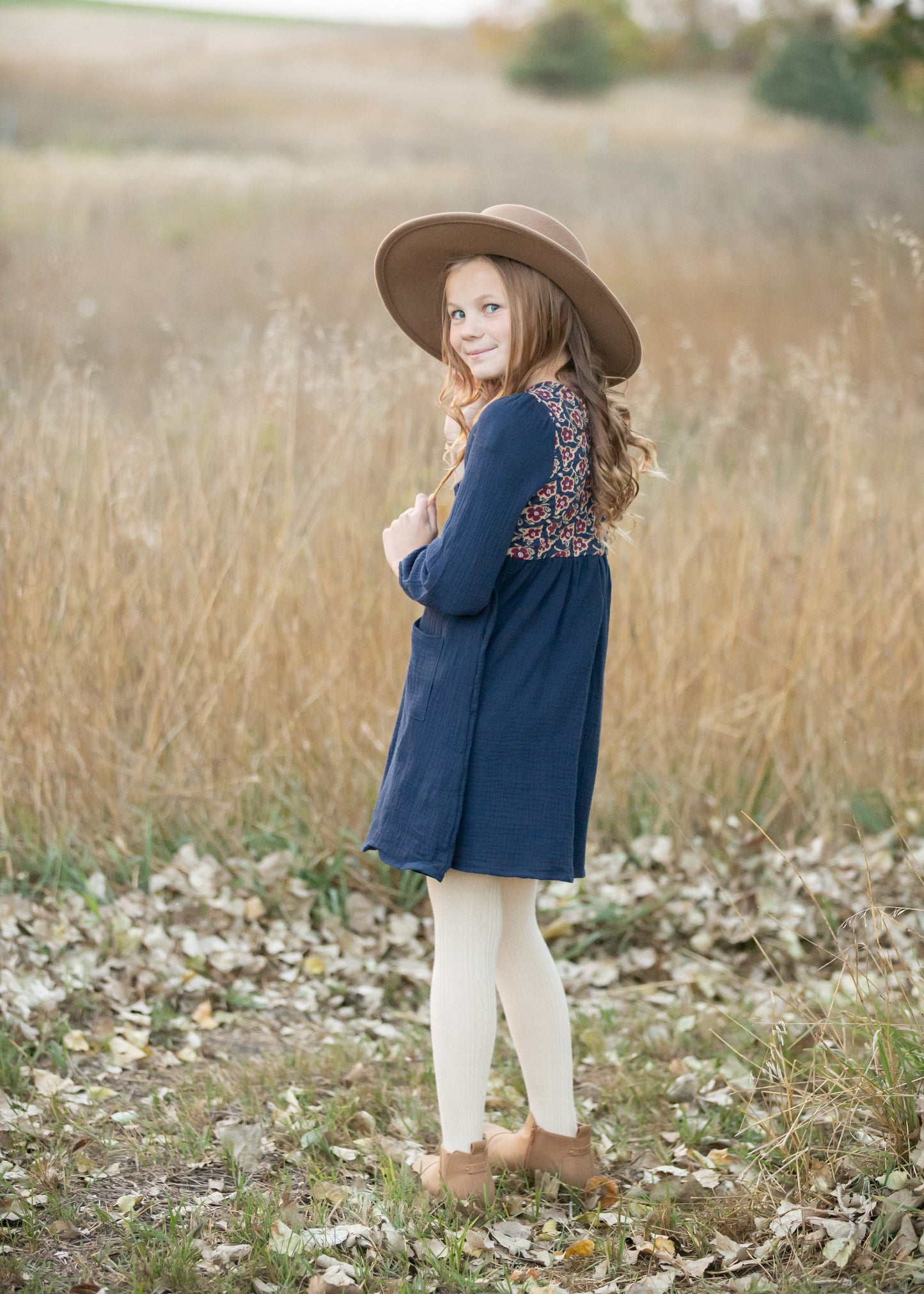 Girls Navy Embroidered Top Flower Dress Girls