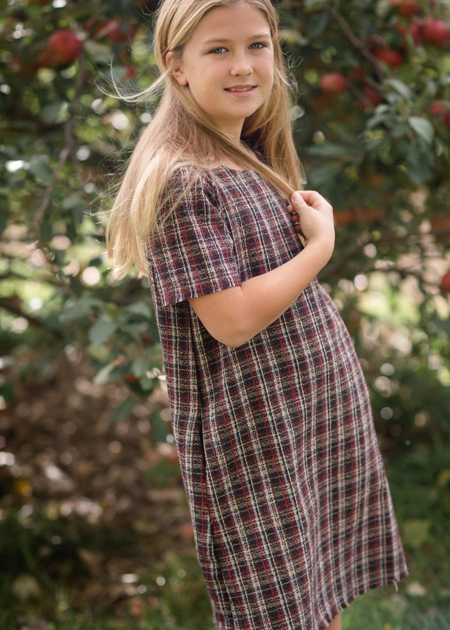 Girls Plaid Fringed Edge Round Neck Shift Midi Dress Girls Hayden Los Angeles
