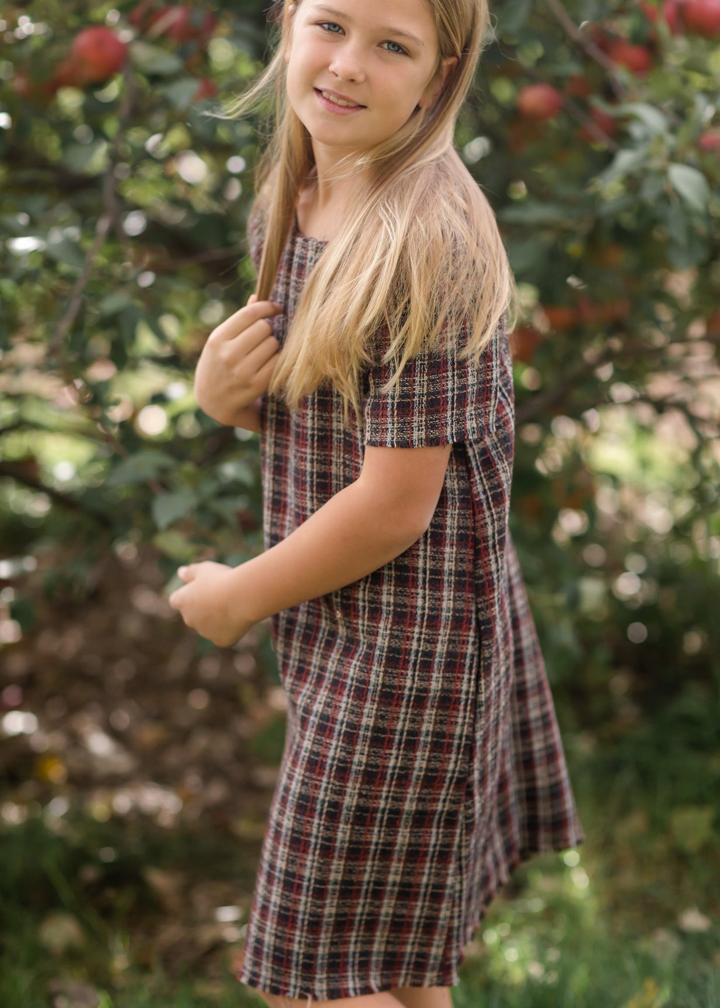 Girls Plaid Fringed Edge Round Neck Shift Midi Dress Girls Hayden Los Angeles