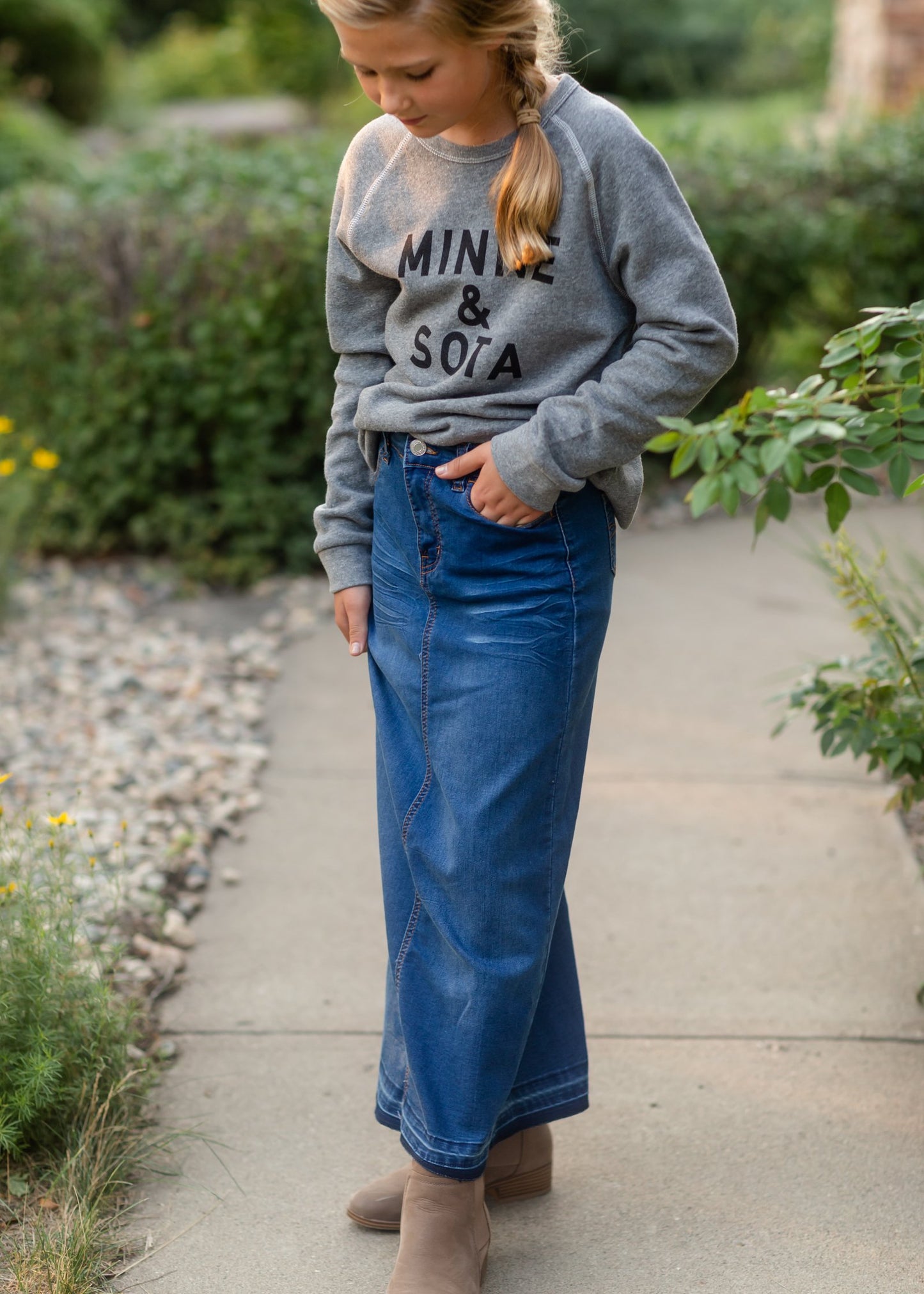 Girls Raw Hem Long Denim Skirt Skirts Be Girl