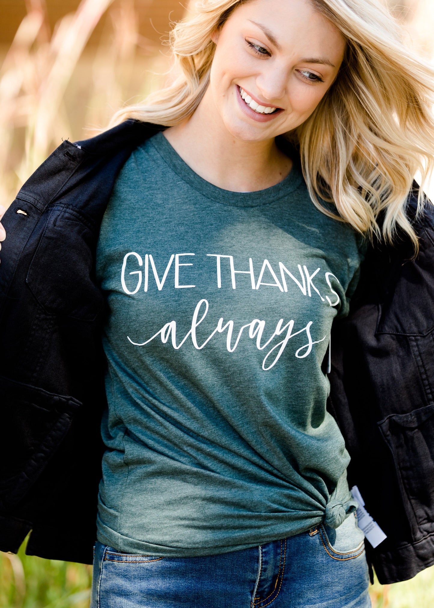 dark green women's give thanks fall graphic tee