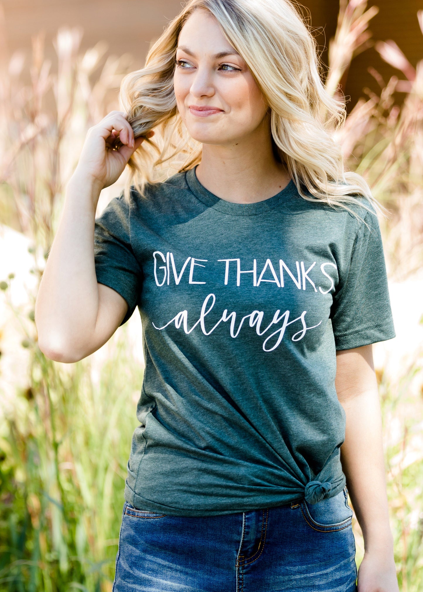dark green women's give thanks fall graphic tee