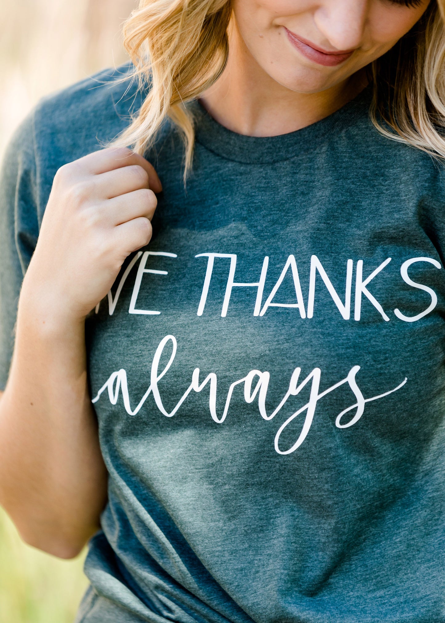 dark green women's give thanks fall graphic tee