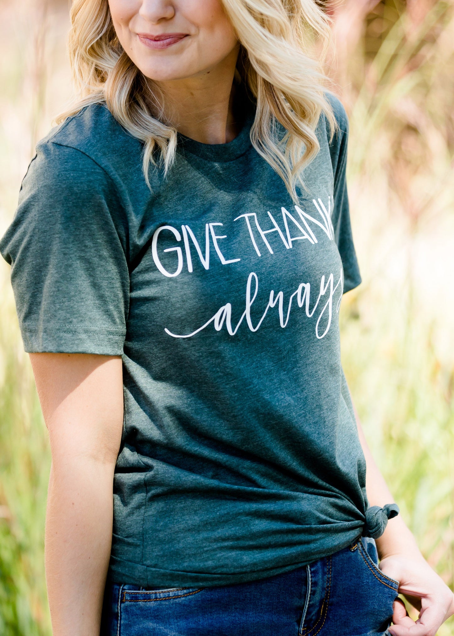 dark green women's give thanks fall graphic tee