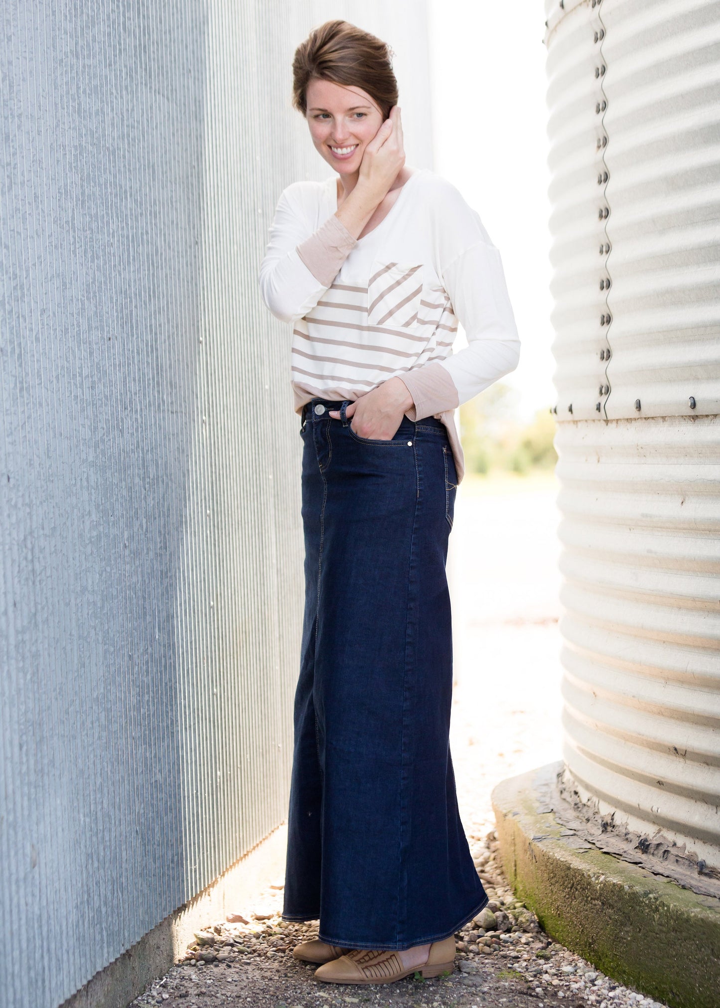 Grace A-Line Long Denim Skirt - FINAL SALE Skirts
