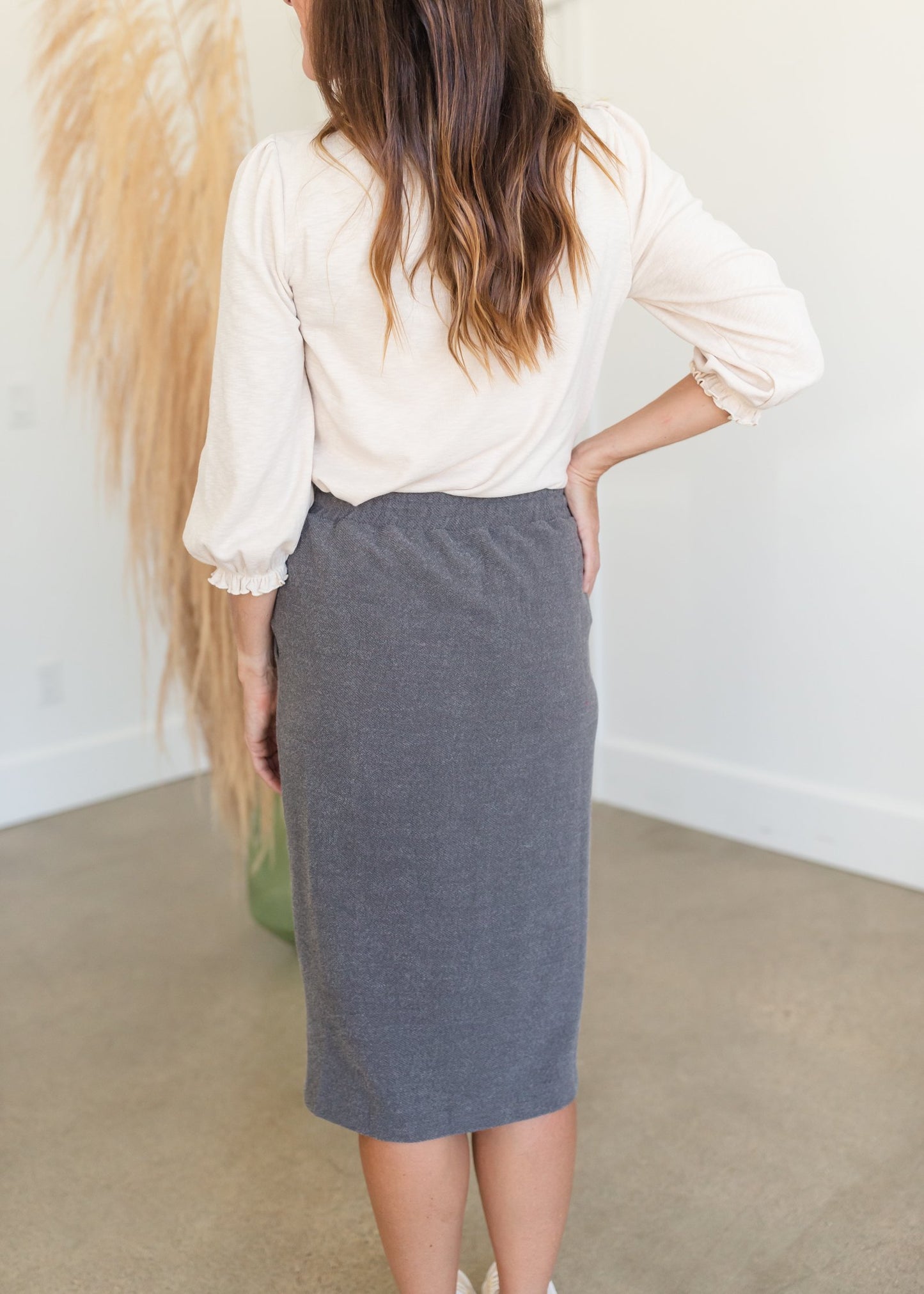 Gray Adjustable Drawstring Pocket Midi Skirt Skirts Polagram + BaeVely
