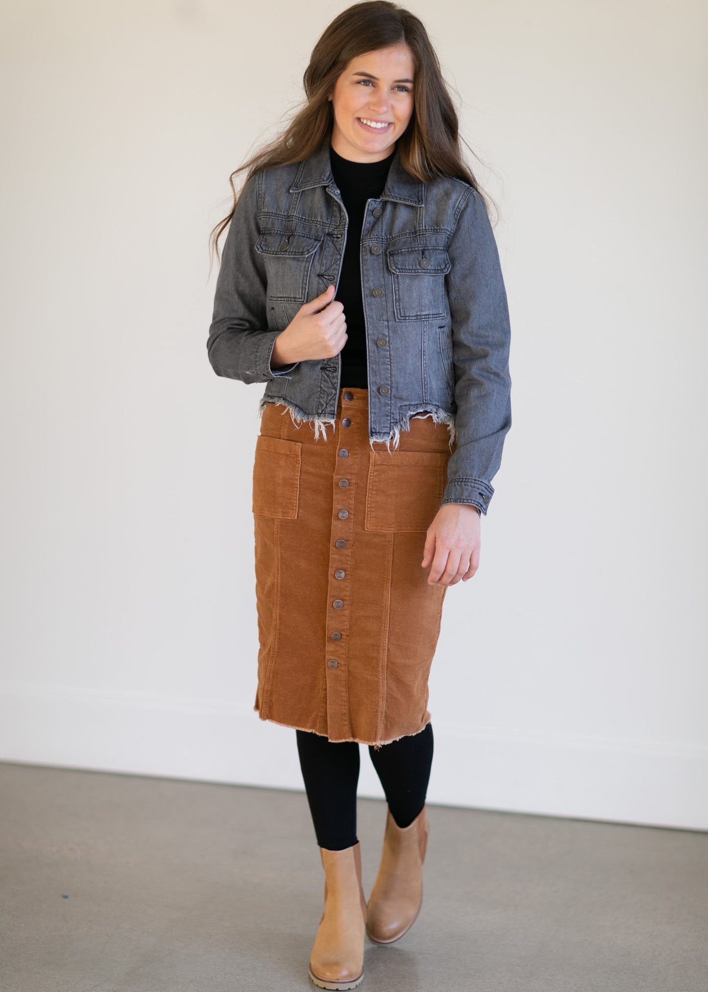 Gray Fitted Jacket with Uneven Hem Tops
