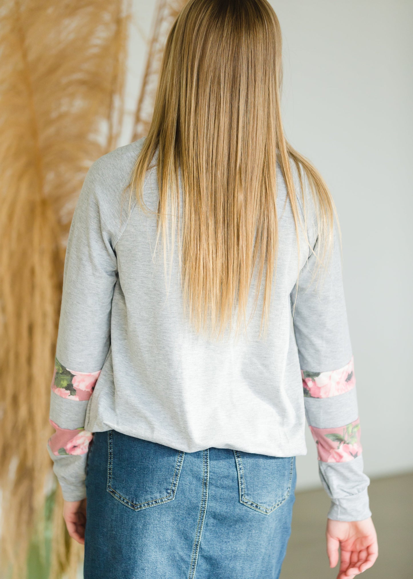 Gray Floral Color Block Sweatshirt - FINAL SALE Tops