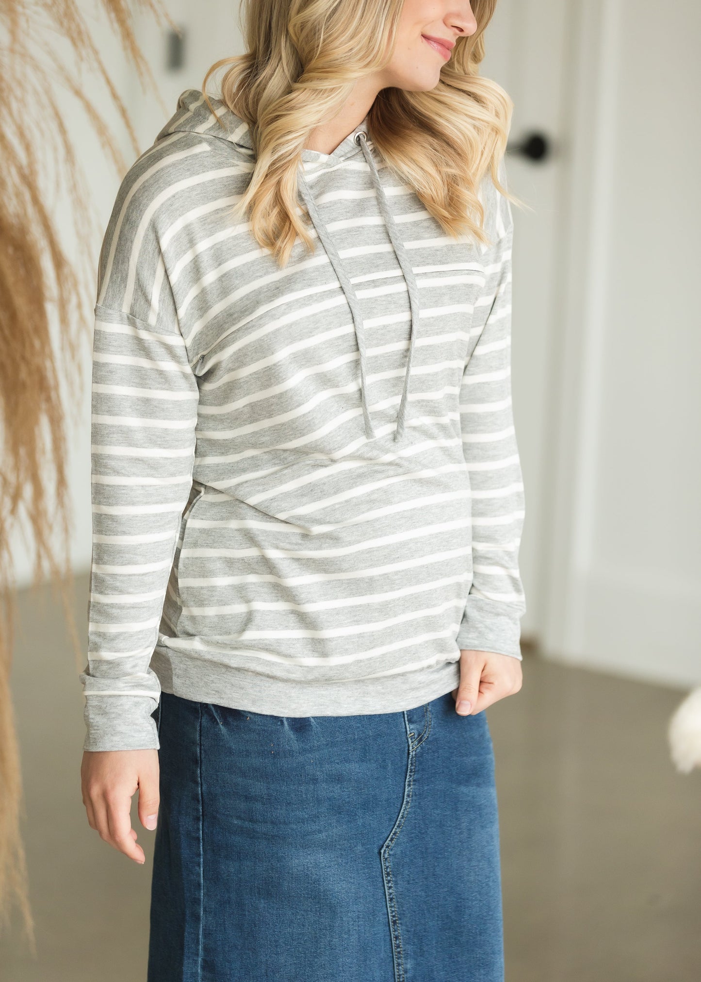 Gray Long Sleeve Hooded Maternity Top - FINAL SALE Tops