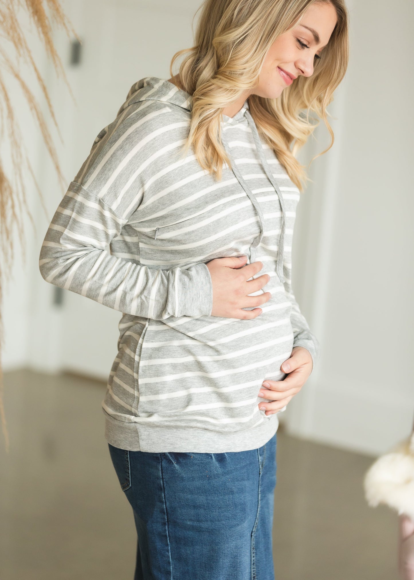 Gray Long Sleeve Hooded Maternity Top - FINAL SALE Tops