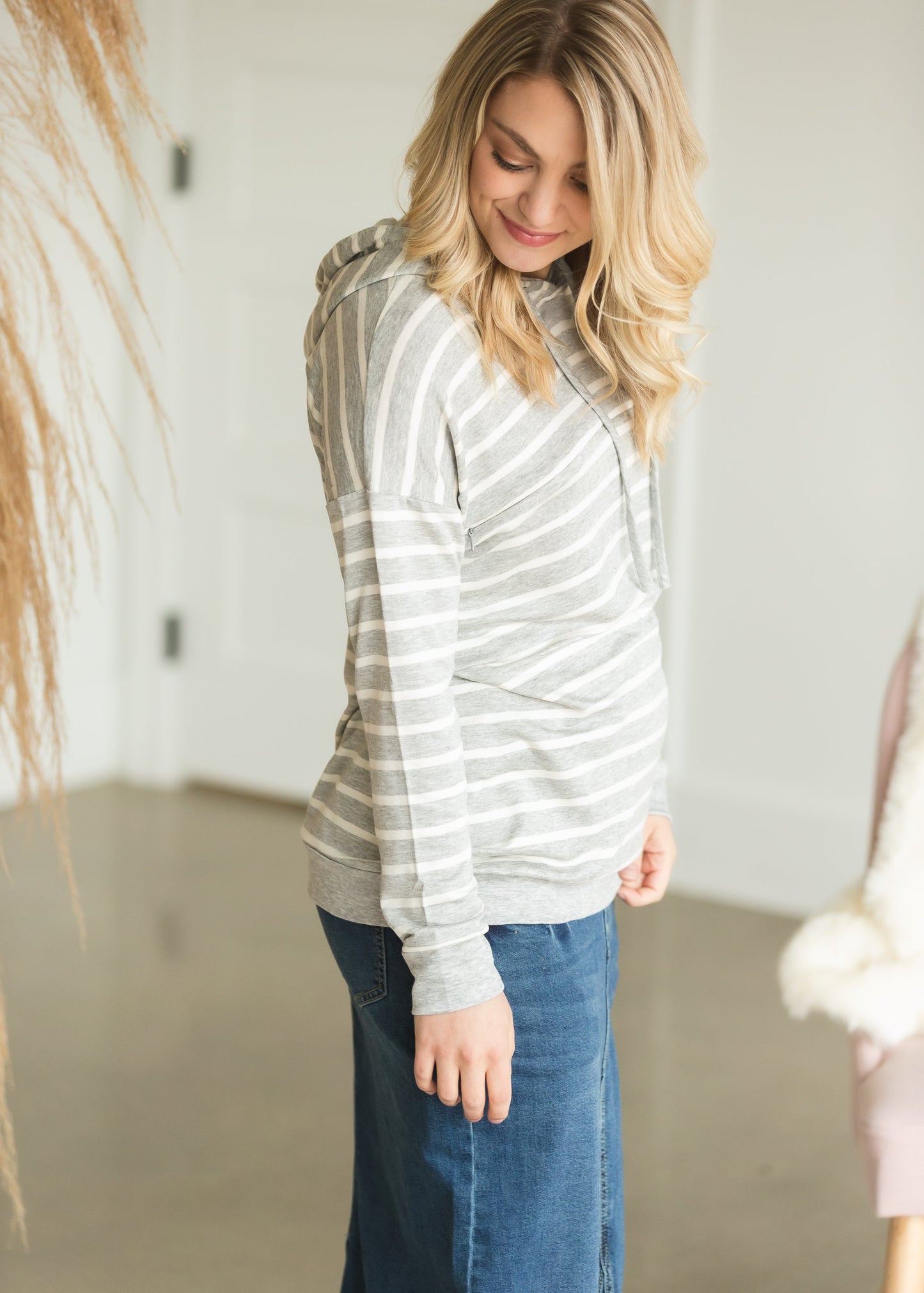 Gray Long Sleeve Hooded Maternity Top - FINAL SALE Tops