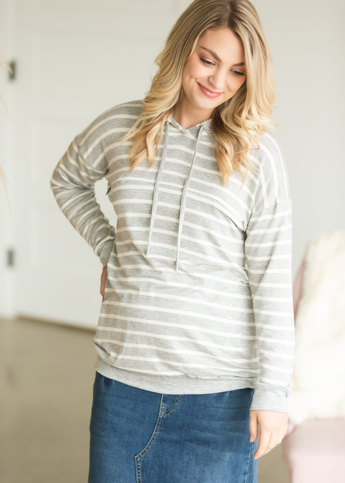 Gray Long Sleeve Hooded Maternity Top - FINAL SALE Tops