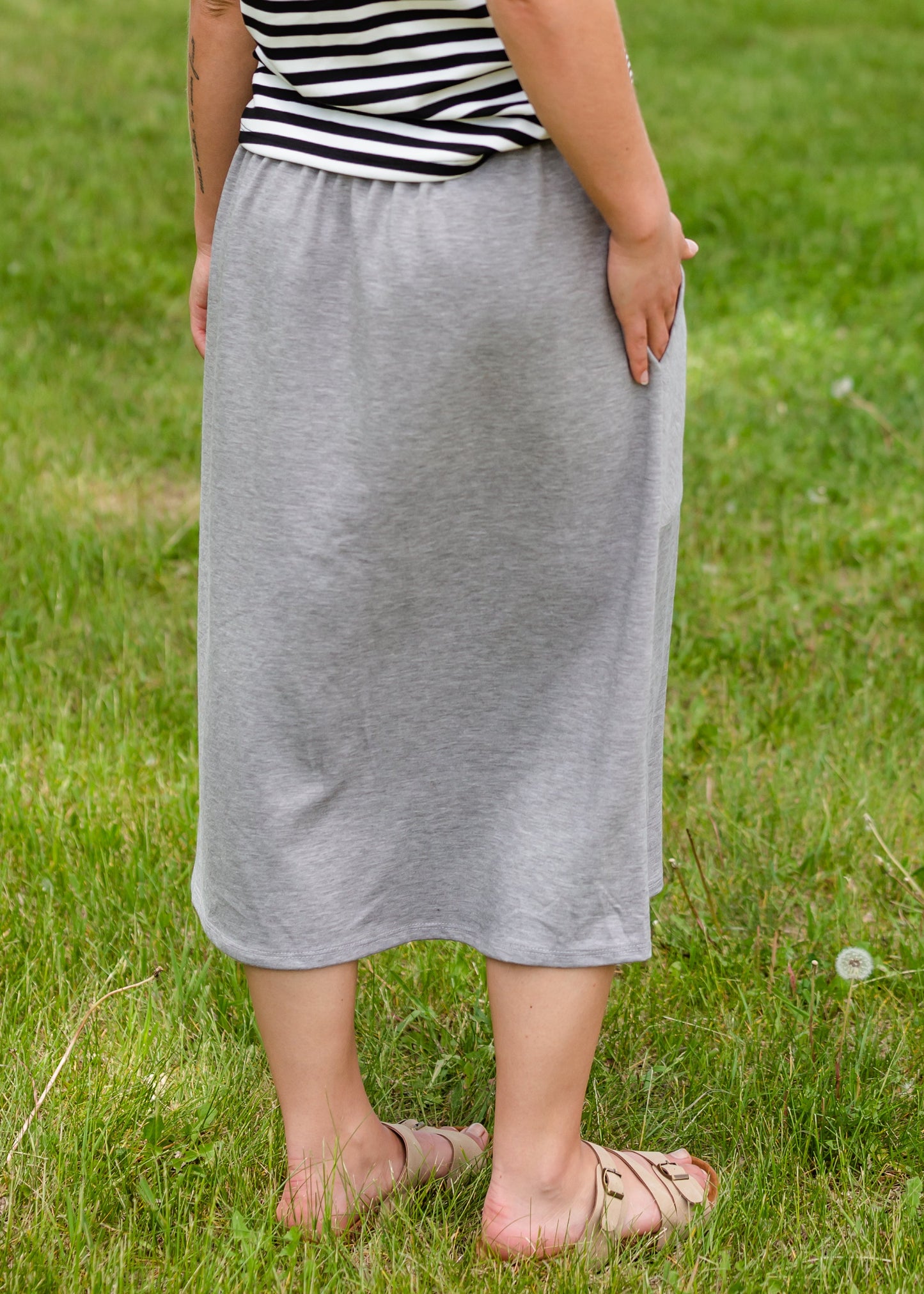 Gray Stretch Waist Patch Pocket Midi Skirt - FINAL SALE Skirts