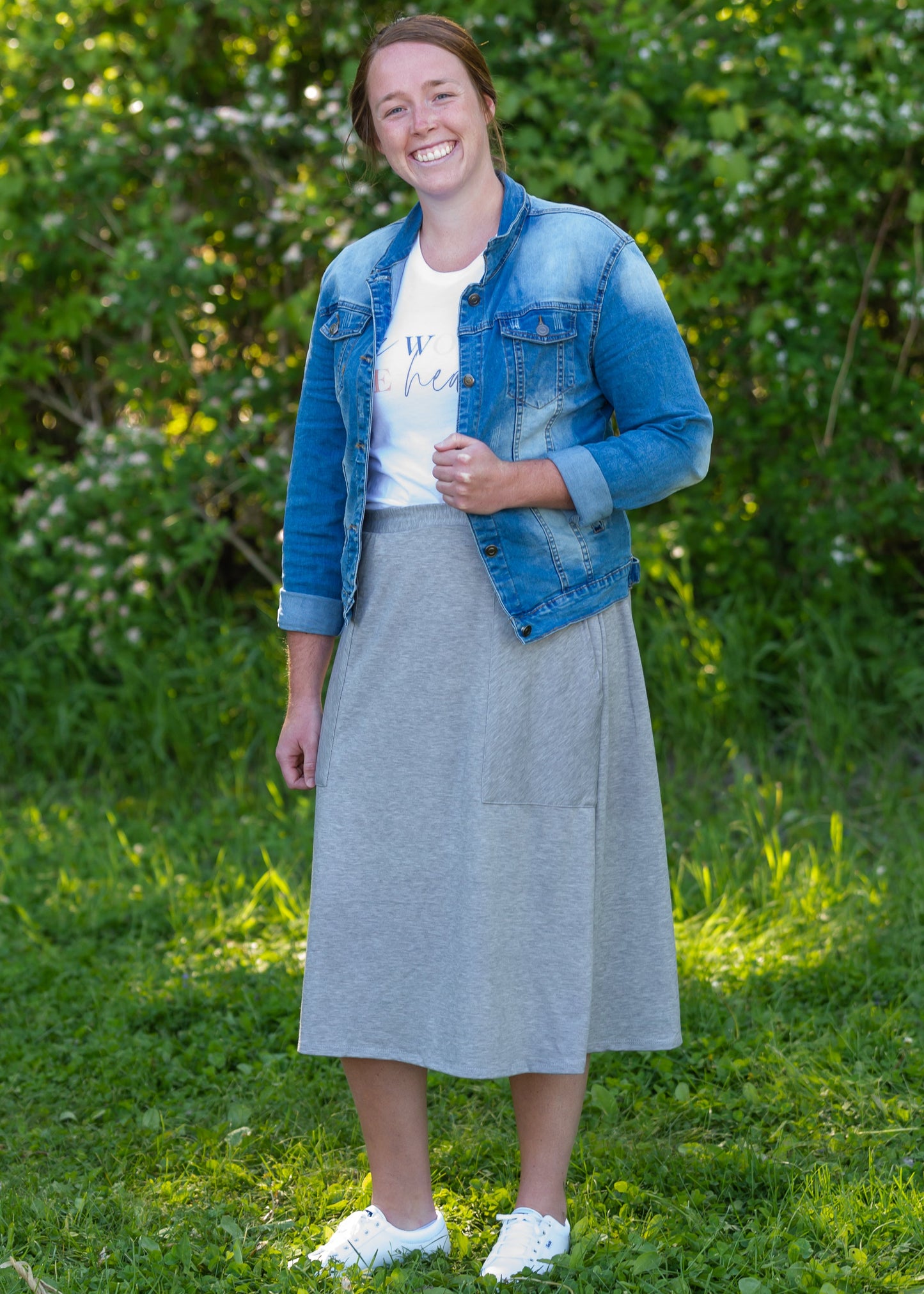 Gray Stretch Waist Patch Pocket Midi Skirt - FINAL SALE Skirts
