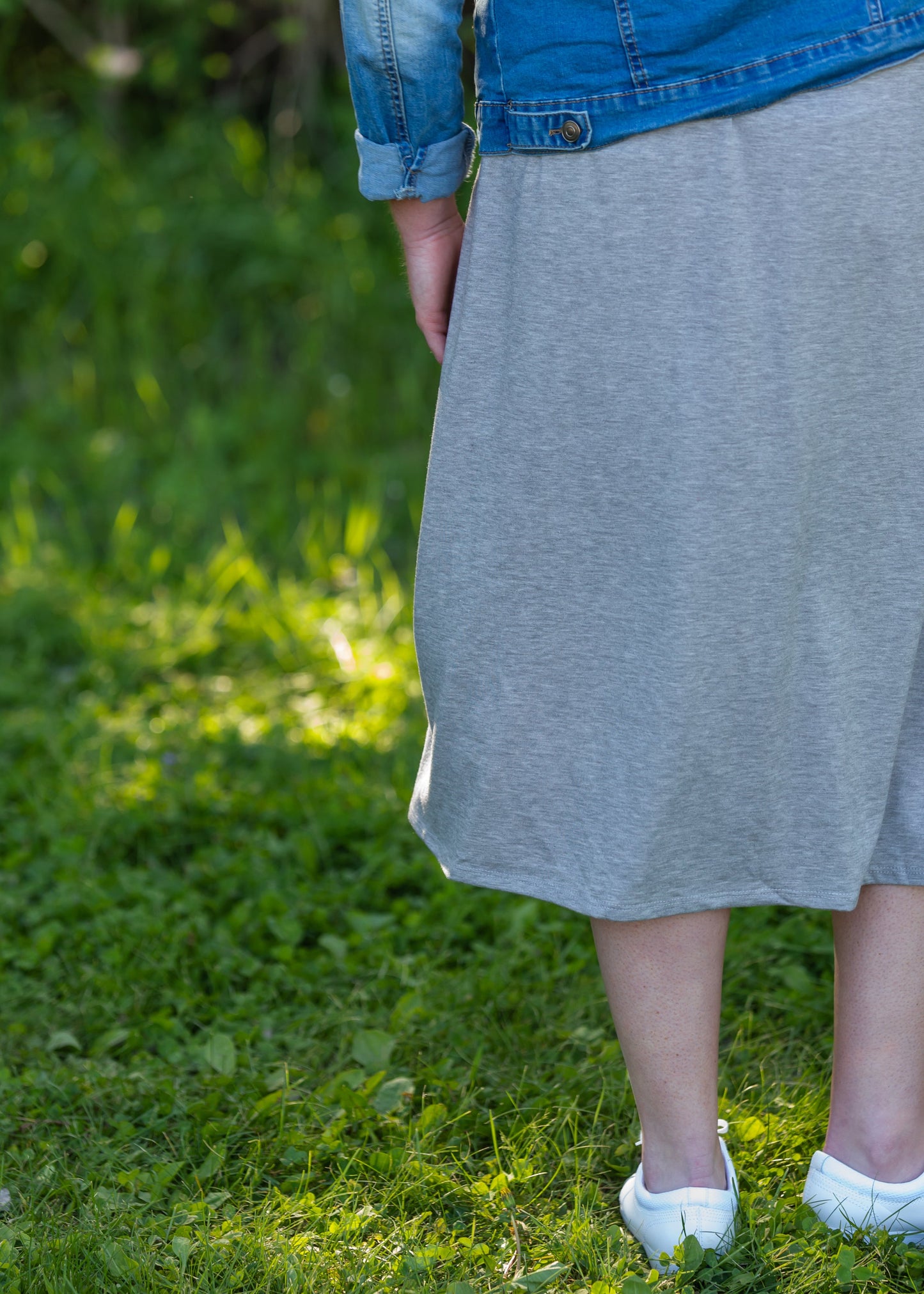 Gray Stretch Waist Patch Pocket Midi Skirt - FINAL SALE Skirts