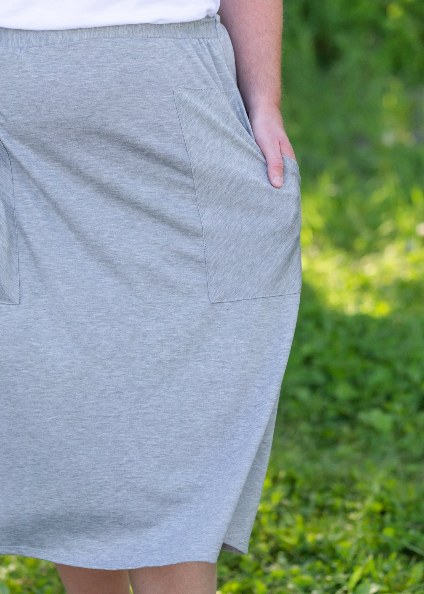 Gray Stretch Waist Patch Pocket Midi Skirt - FINAL SALE Skirts