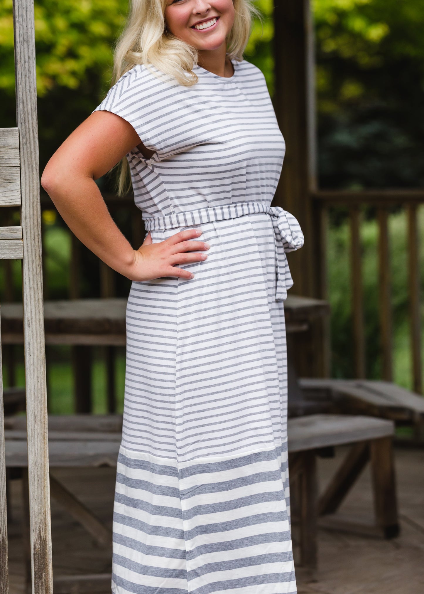Gray Striped Belted Midi Dress - FINAL SALE Dresses