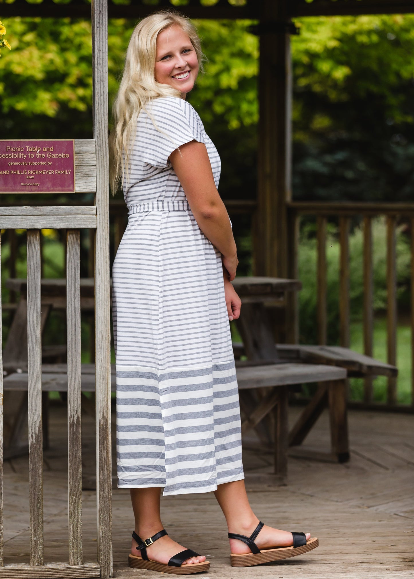 Gray Striped Belted Midi Dress - FINAL SALE Dresses