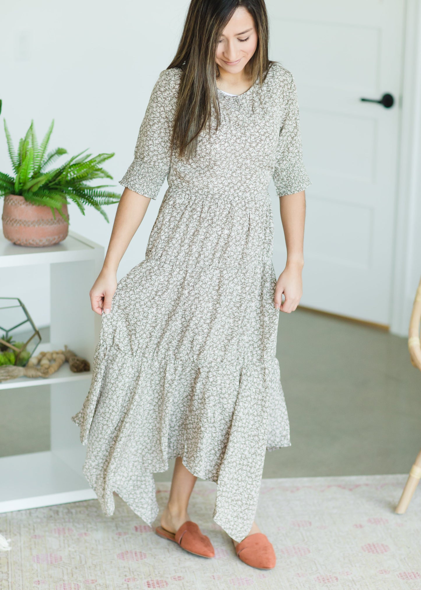 Green Leaf Print Midi Dress - FINAL SALE Dresses