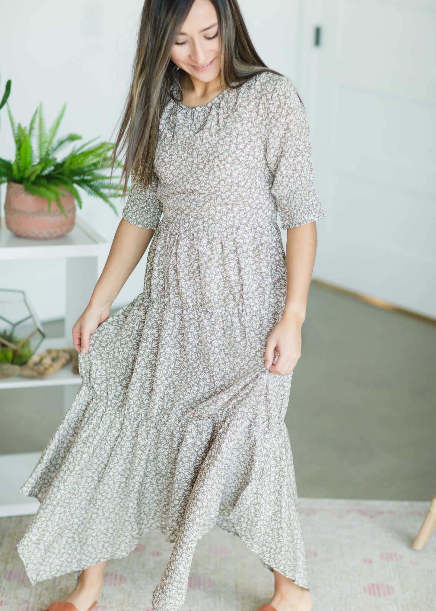 Green Leaf Print Midi Dress - FINAL SALE Dresses