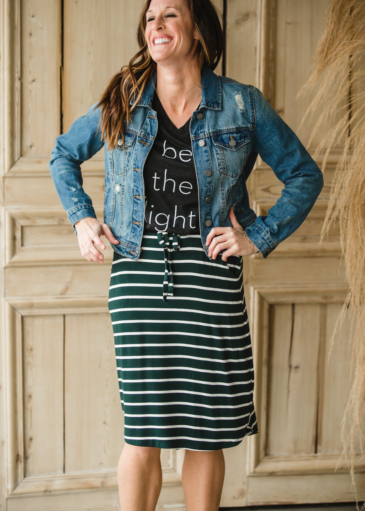 Green + White Striped Tie Front Midi Skirt - FINAL SALE Skirts
