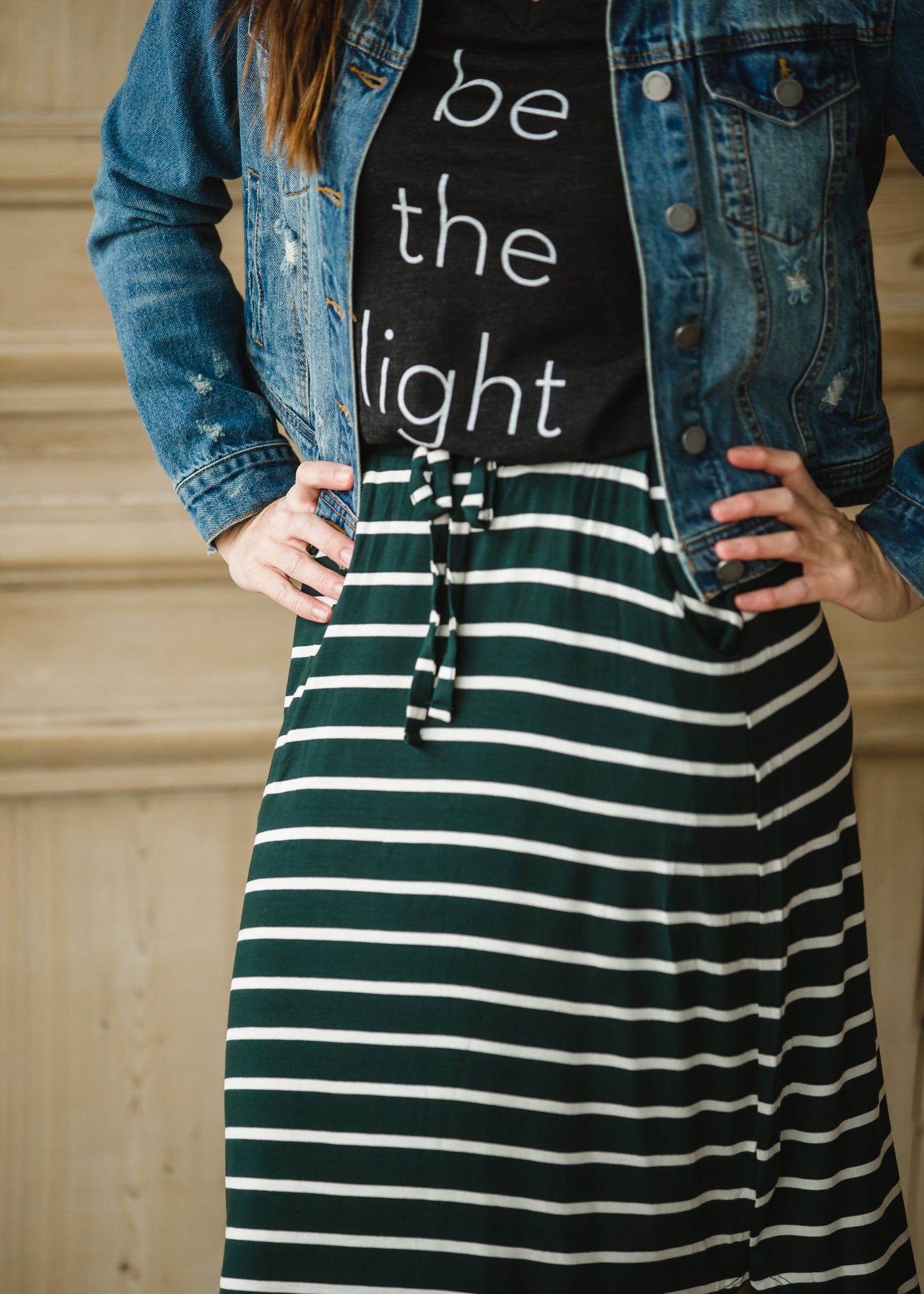 Green + White Striped Tie Front Midi Skirt - FINAL SALE Skirts