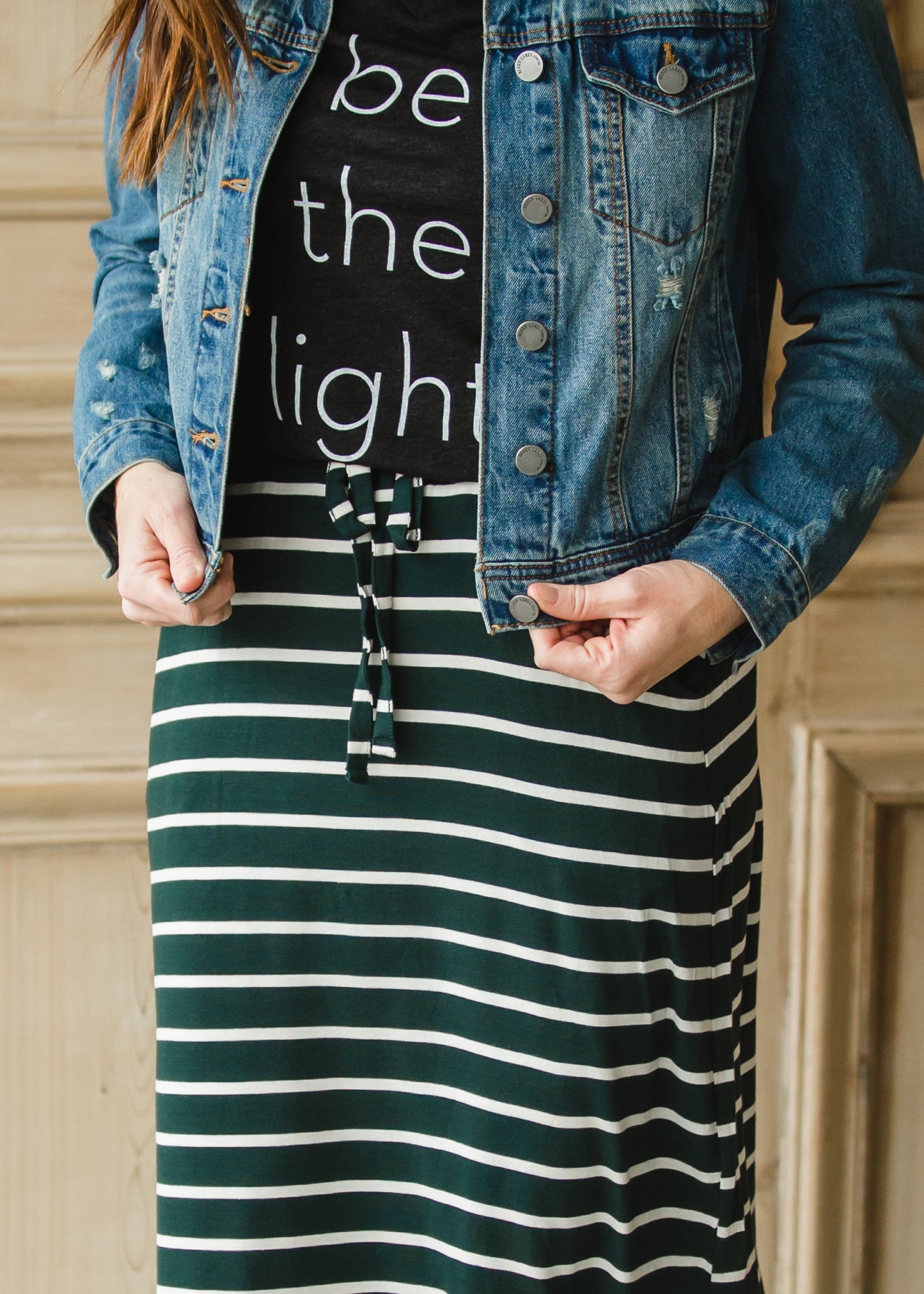 Green + White Striped Tie Front Midi Skirt - FINAL SALE Skirts
