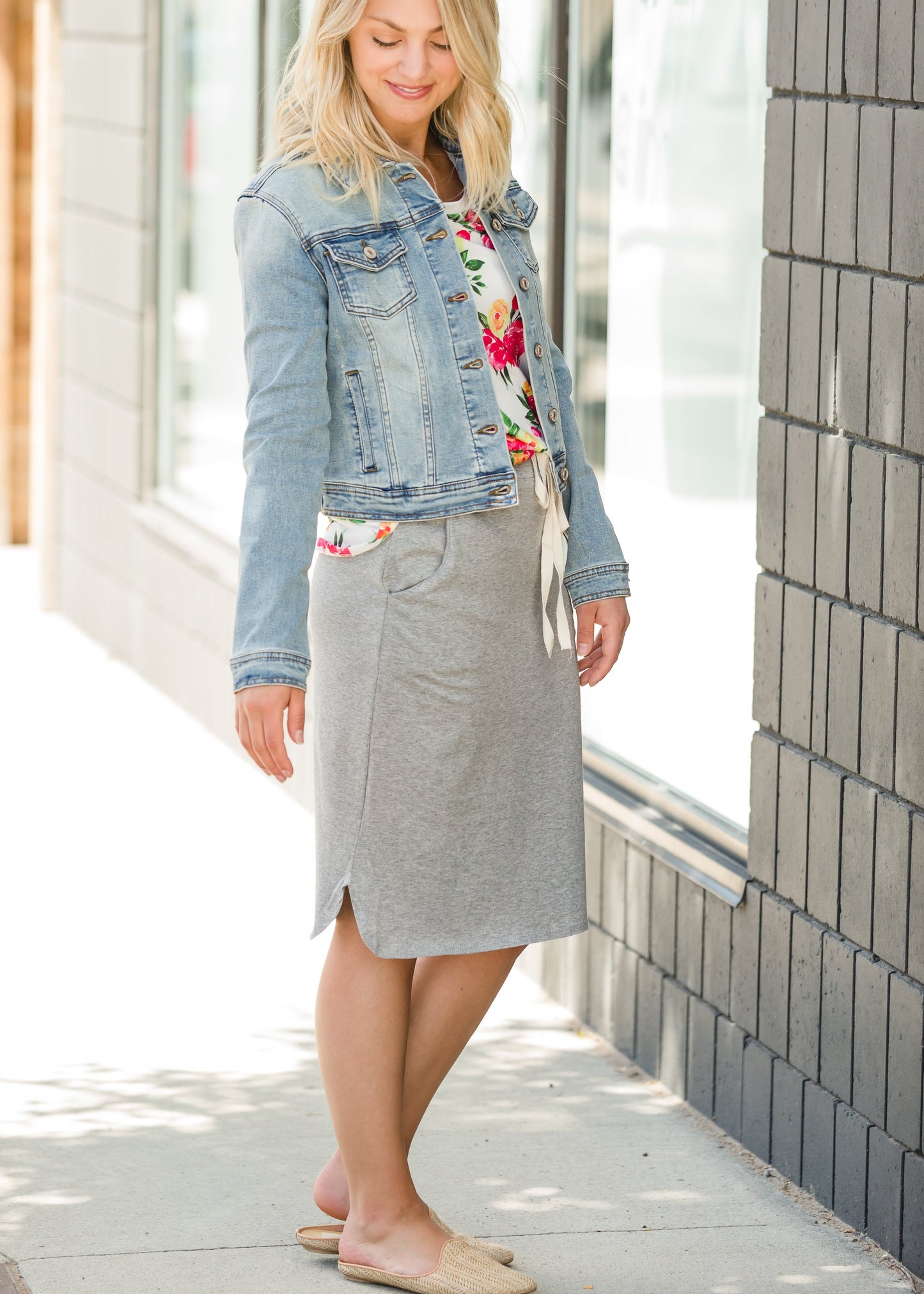 Heather Grey Drawstring Midi Skirt Skirts