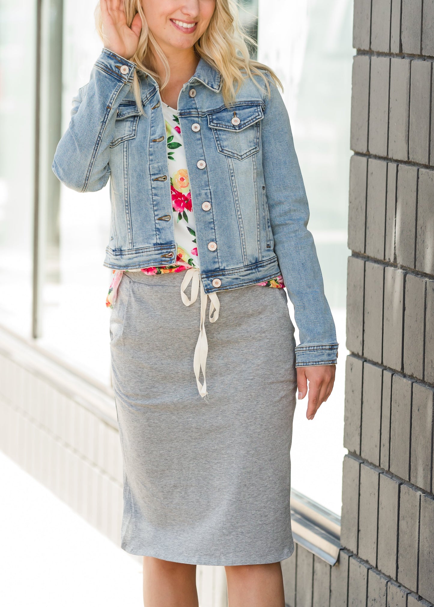 Heather Grey Drawstring Midi Skirt Skirts