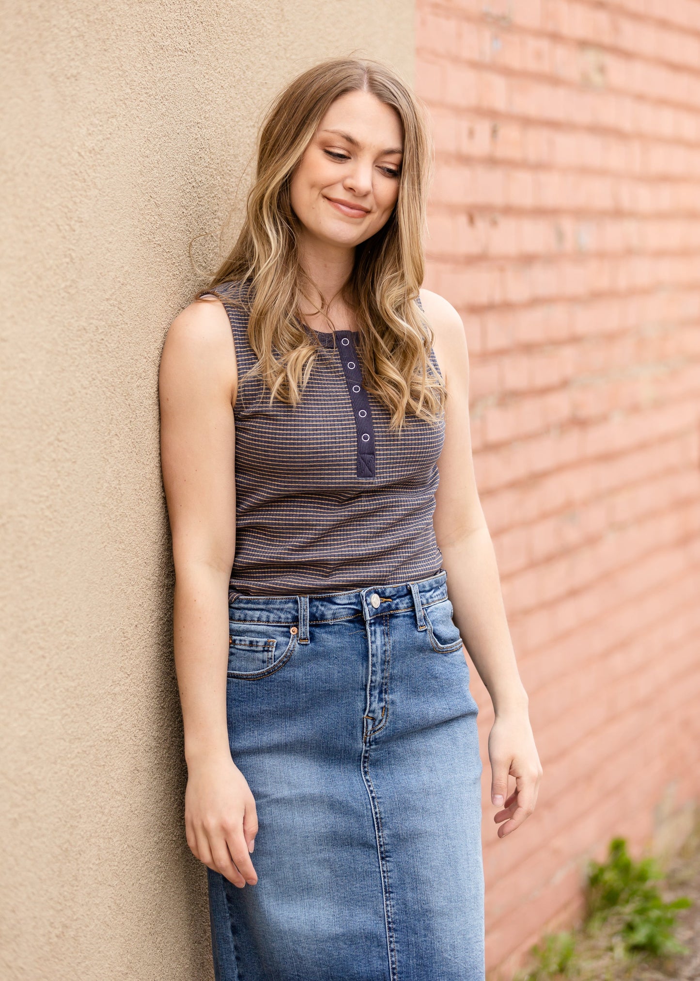 Henley Tank Top Tops Blue / S
