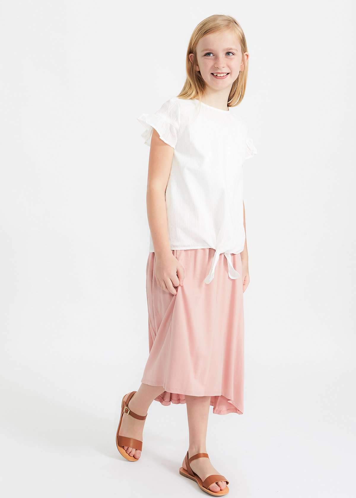 girls blush and gray hi-lo midi modest skirt