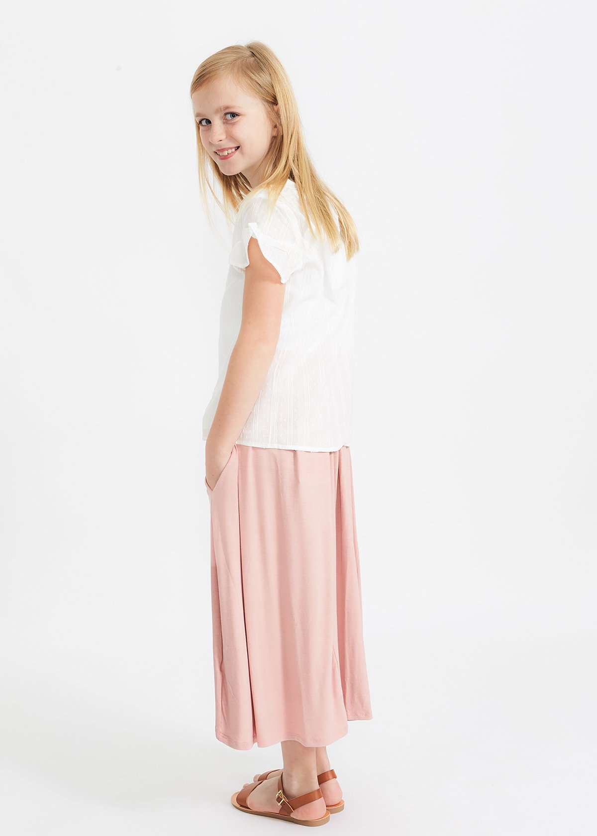 girls blush and gray hi-lo midi modest skirt